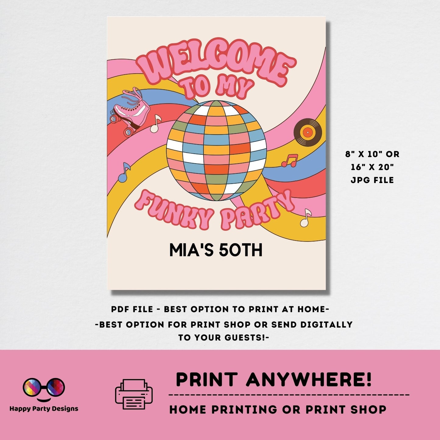 Welcome to my funky party Welcome Sign | Disco 50th Birthday Party Welcome Sign | Disco birthday Decorations | Welcome Sign any age #A11