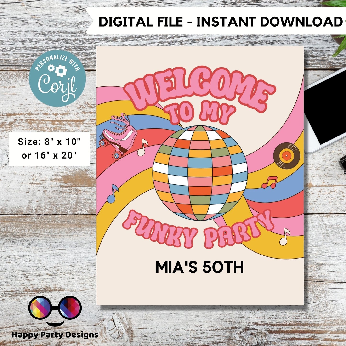 Welcome to my funky party Welcome Sign | Disco 50th Birthday Party Welcome Sign | Disco birthday Decorations | Welcome Sign any age #A11