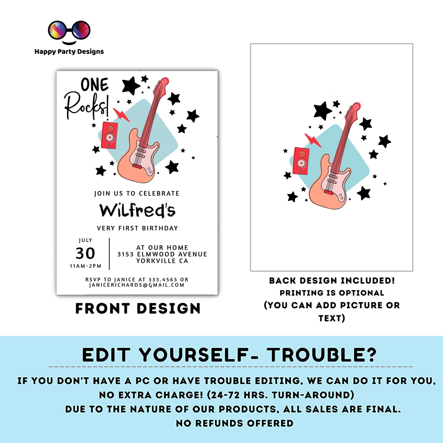 One Rocks Baby 1st Birthday Invitation | First Birthday Invitation| Rocked One Year Birthday Invitation | First Bday Invite | One year #K155