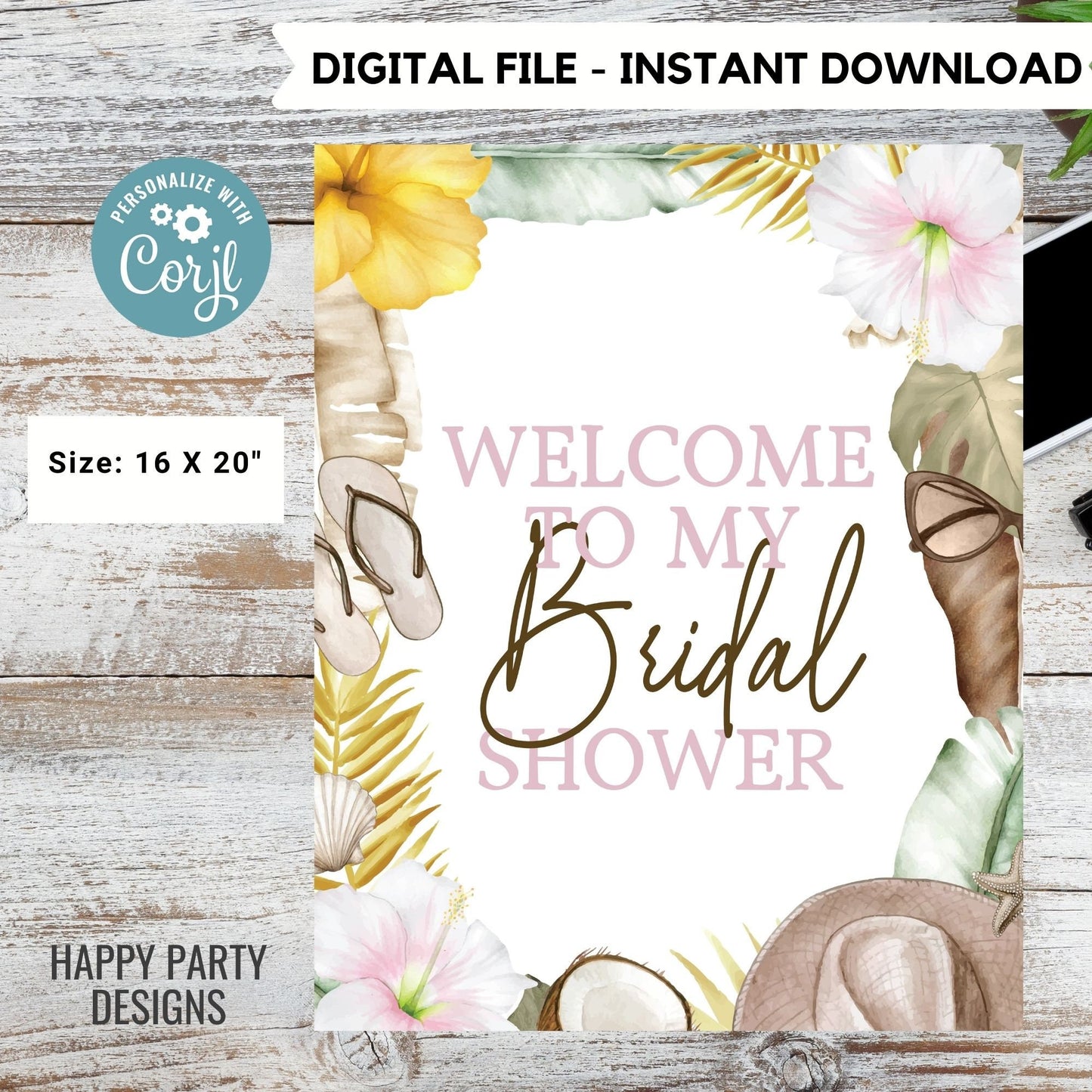 Editable Welcome Sign | Aloha Bridal Shower Welcome Sign | Tropical Bridal Party Welcome Sign | Hawaiian Bridal Shower Sign | Luau #W11