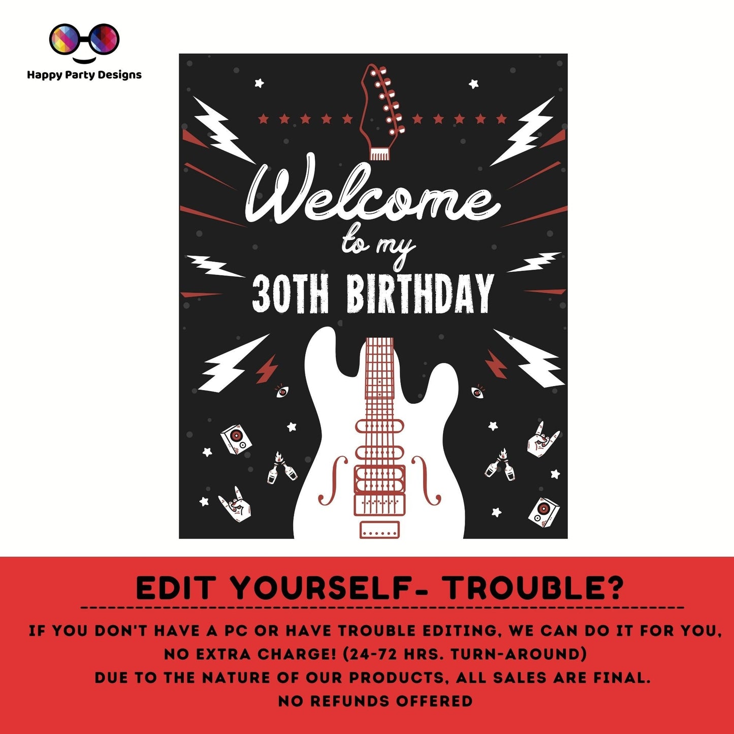 Rock n roll Birthday Welcome Sign | Lets Rock Birthday Party Welcome Sign | Rock and Roll Party Welcome Sign | printable Welcome Sign #A12