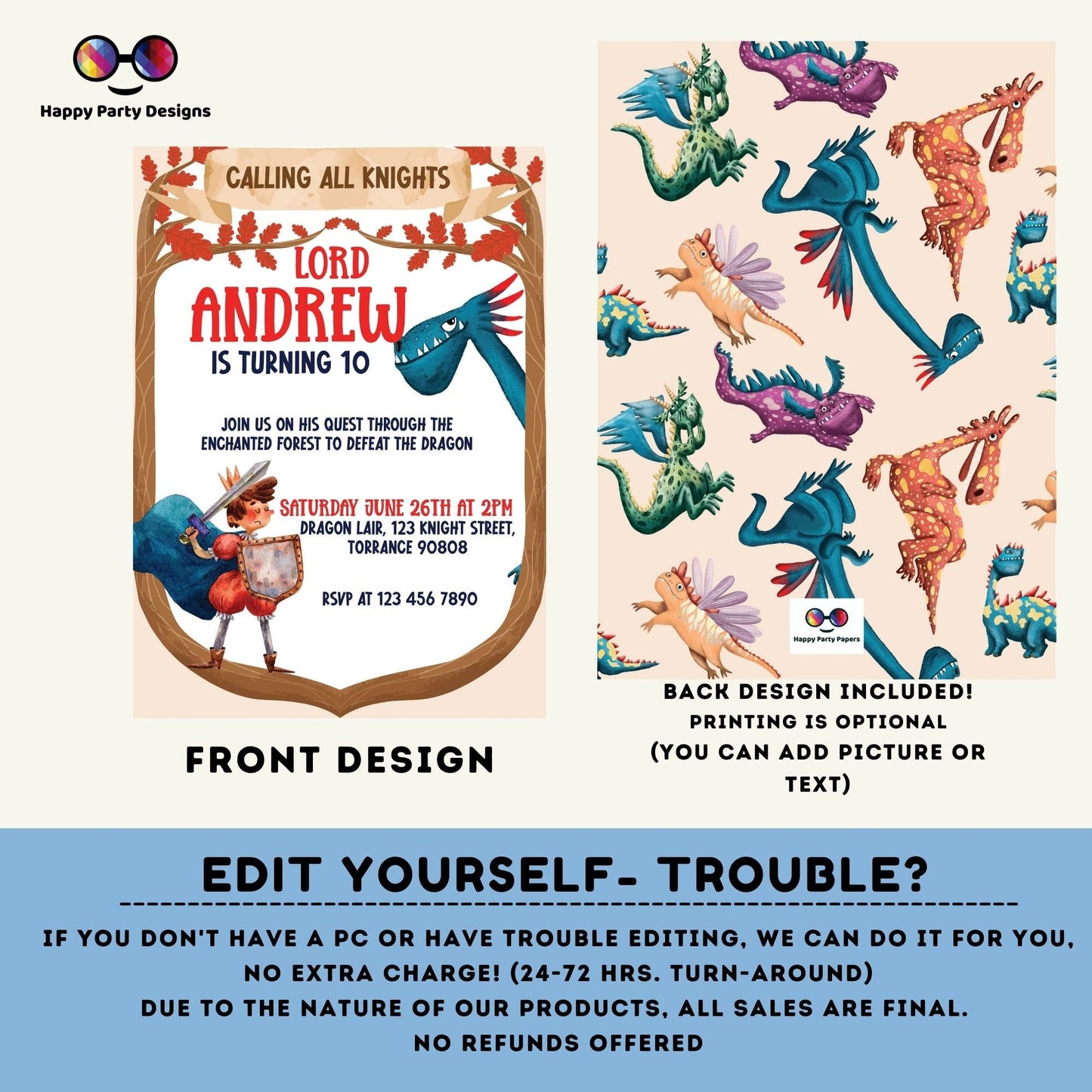 Enchanted Party Invitations | Editable Dragon Birthday Party | Magical Birthday | Invitation Dragons And Knights Birthday | any age #K145
