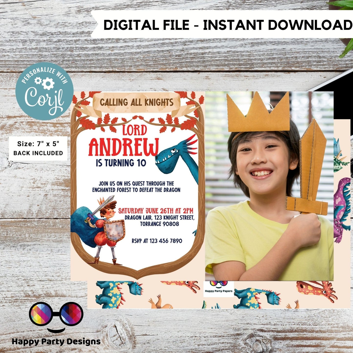 Enchanted Party Invitation with picture | Editable Dragon Birthday Party | Magical Birthday | Dragons And Knights Birthday | any age #K145