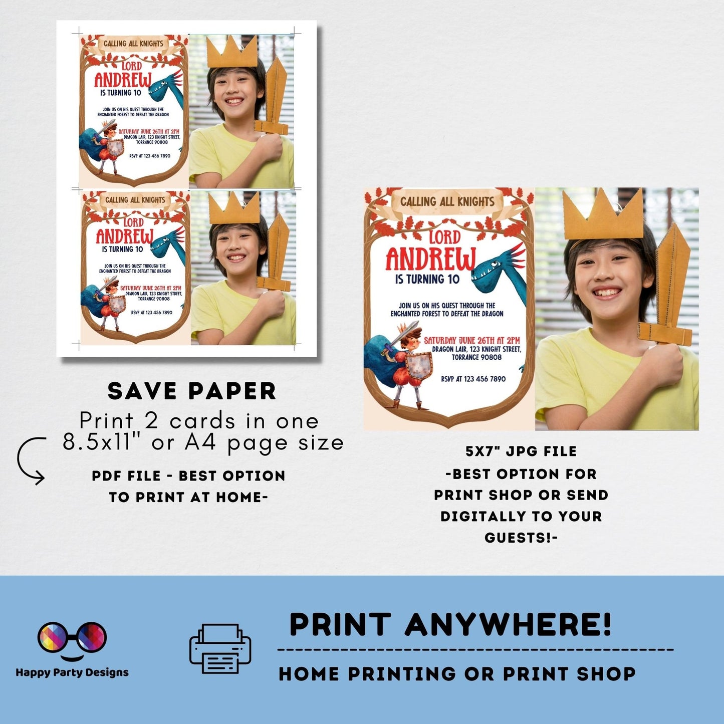 Enchanted Party Invitation with picture | Editable Dragon Birthday Party | Magical Birthday | Dragons And Knights Birthday | any age #K145
