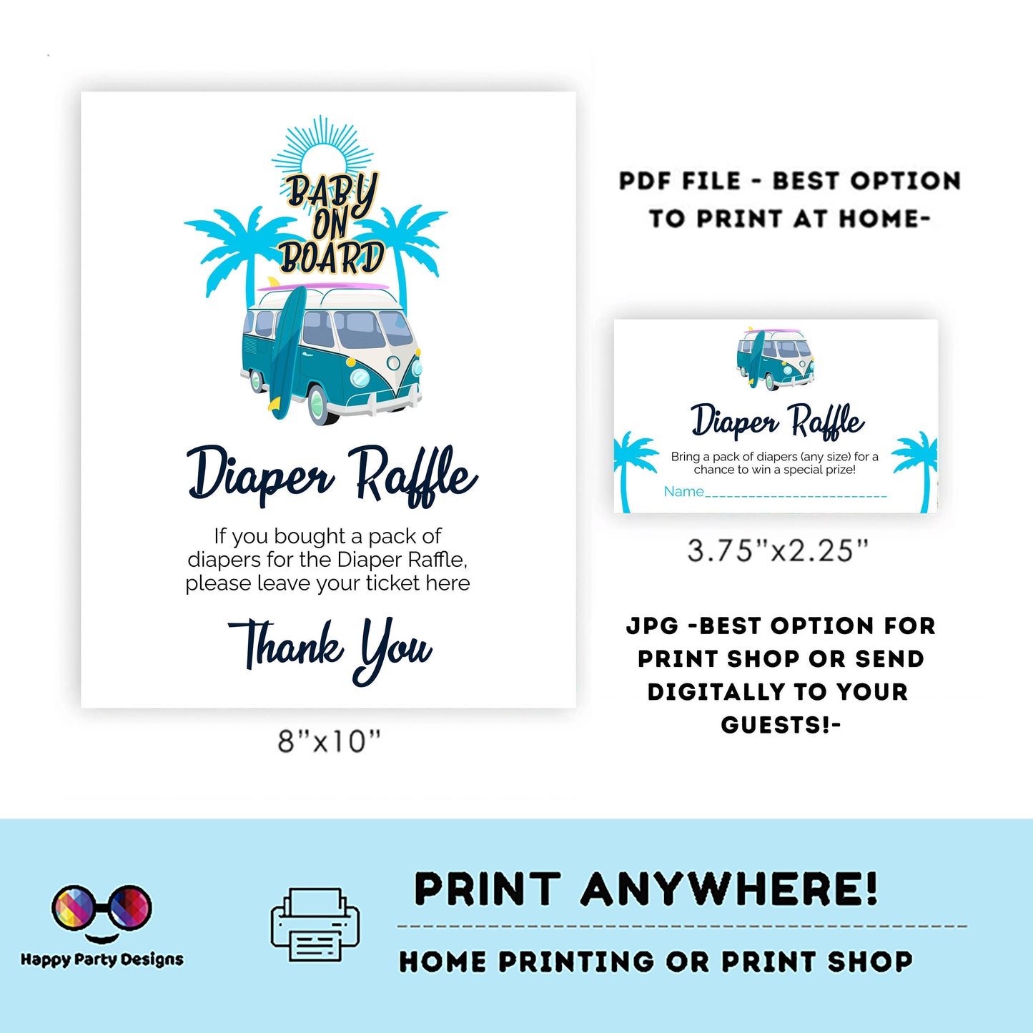Diaper raffle baby shower Sign | baby on board sign | diaper raffle card | diaper request | baby boy | baby shower Sign | summer shower #B33