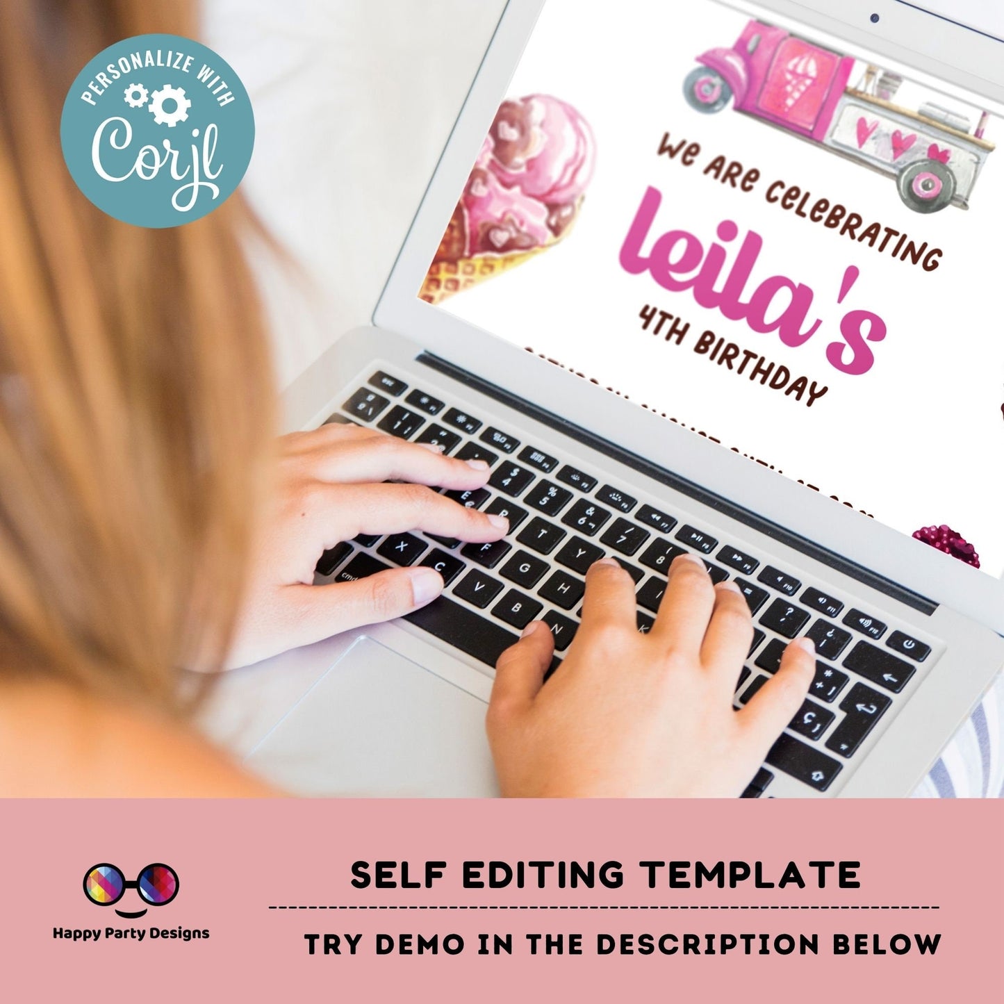 Here's the scoop Editable ice cream Birthday Invitation | girl Invitation | Ice cream Birthday invitations | Sweet Birthday Invitation #K156