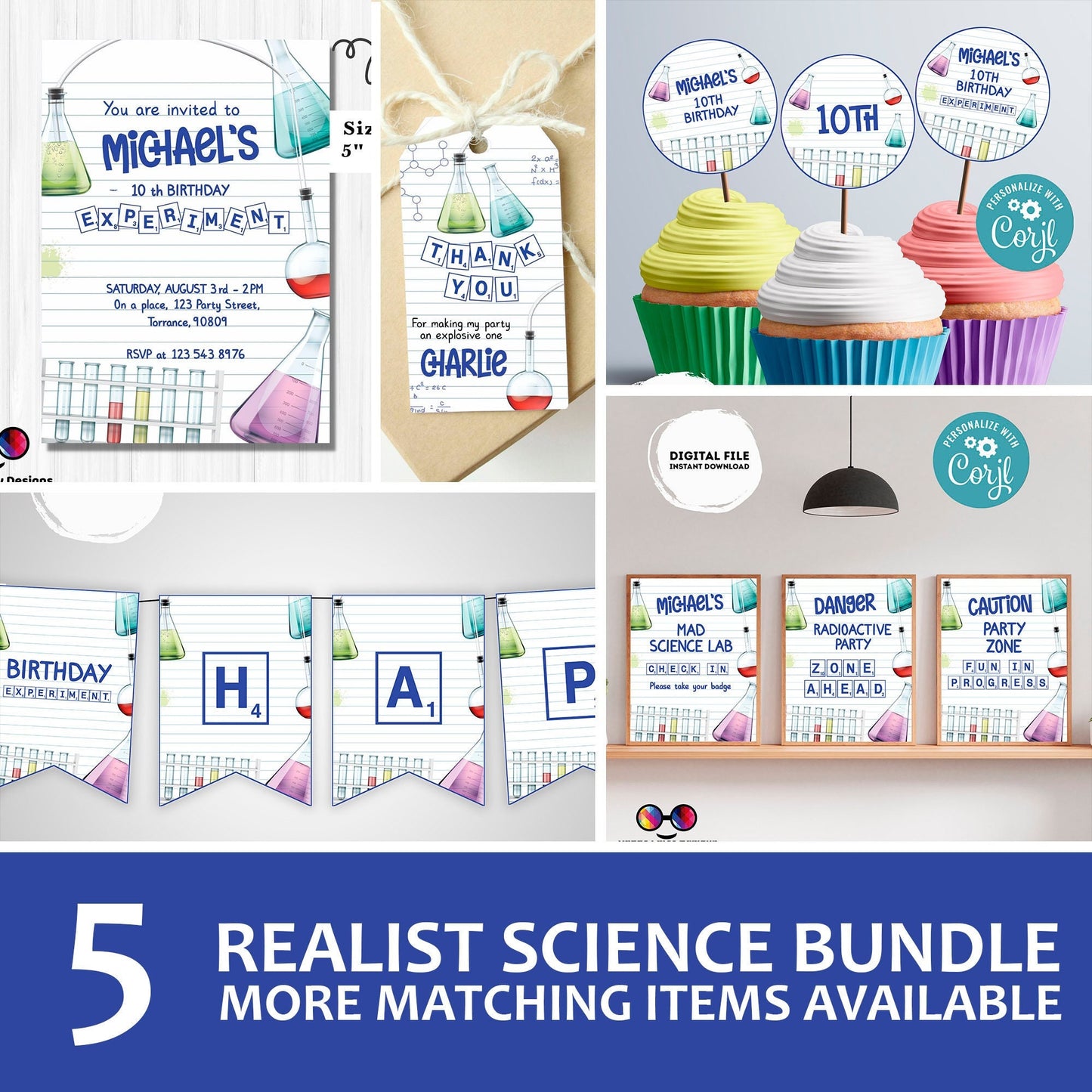 Science Party Invitation bundle | Mad Scientist Invitations bundle | Invite Editable Science Birthday | Science Birthday Party #K124