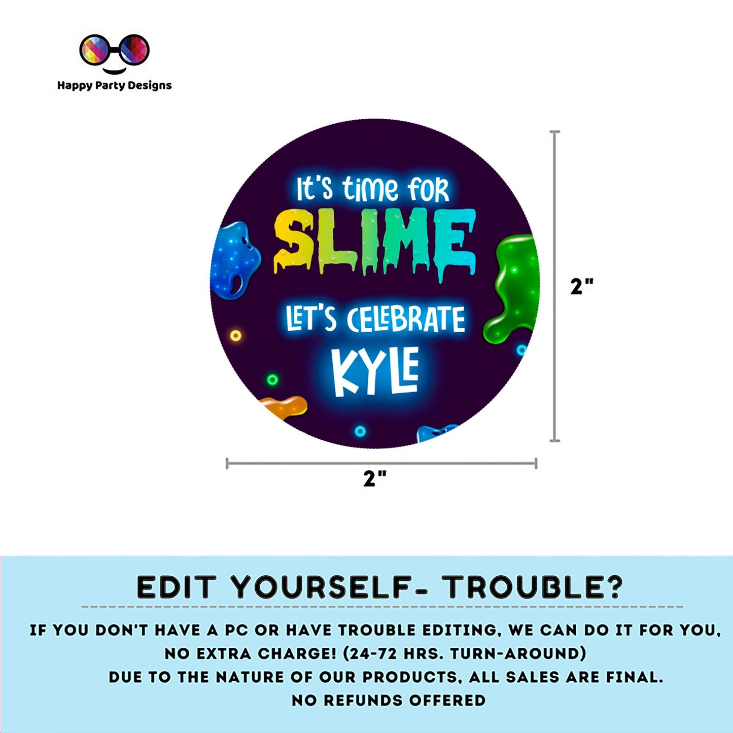 Editable slime Round cupcake toppers | slime birthday | slime Birthday Party | slime themed | Boy Birthday Party | stickers #K125