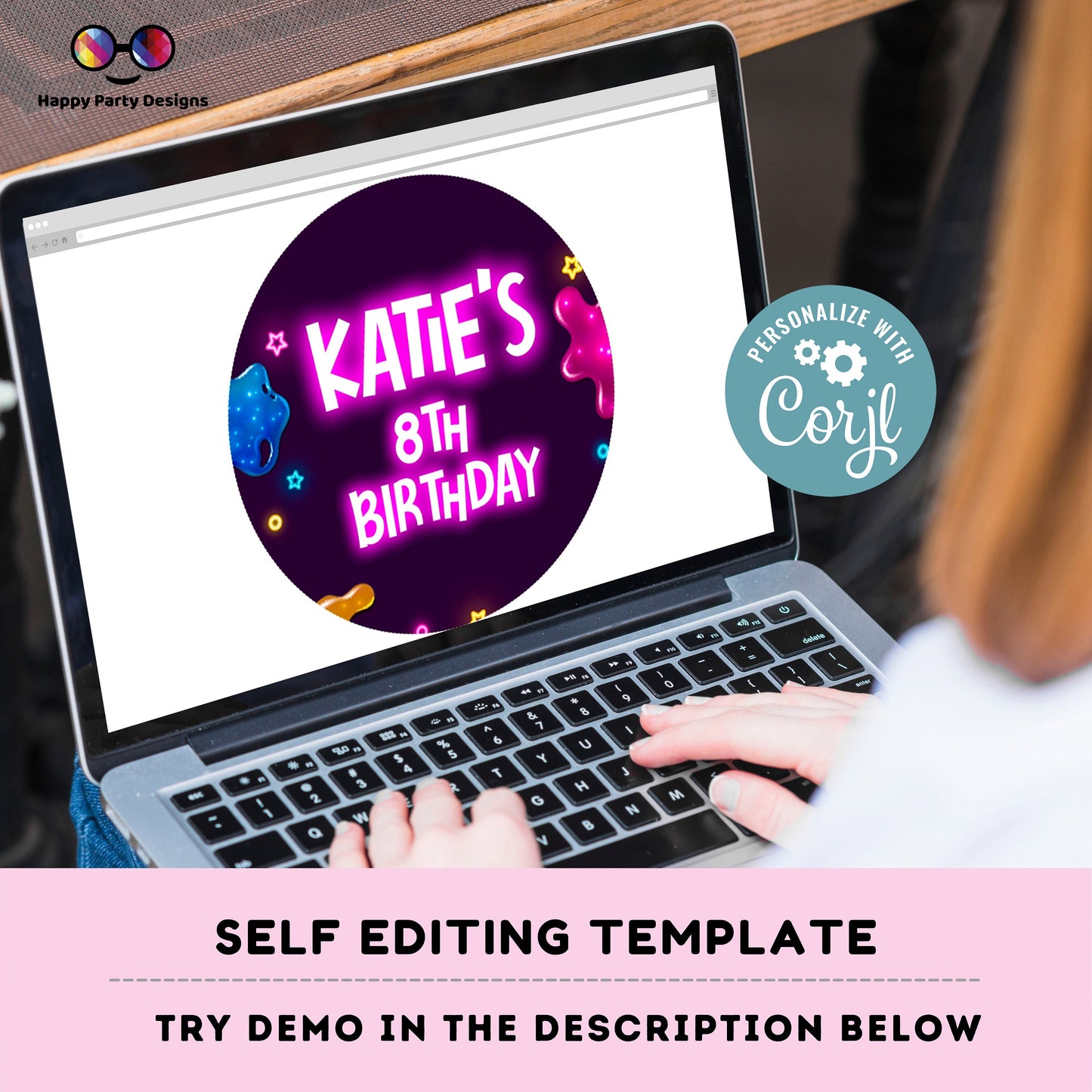 Editable slime Round cupcake toppers | slime birthday | slime Birthday Party | slime themed | Girl Birthday Party | stickers #K125