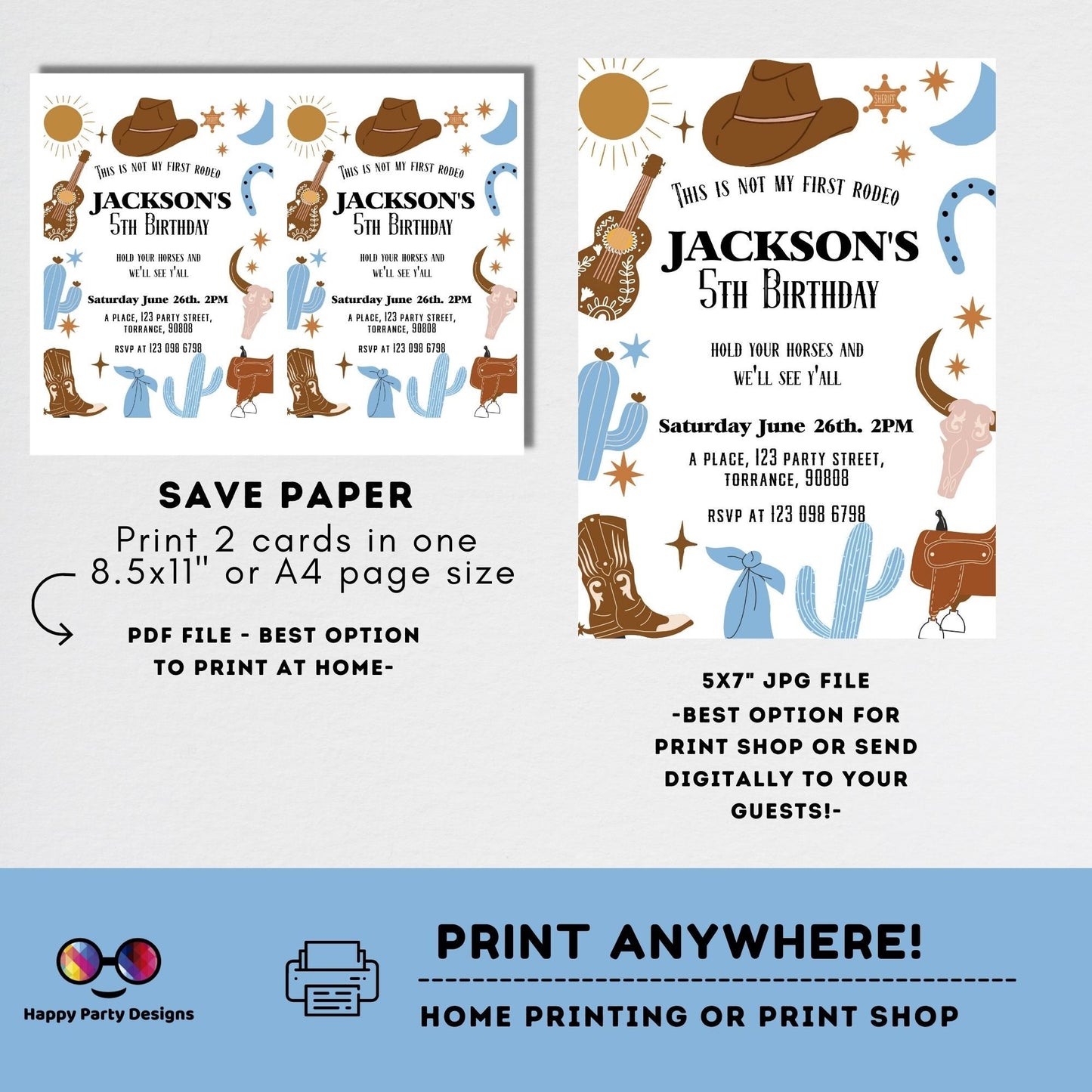 Editable not my first rodeo Cowboy Birthday Party Invitation | Wild West Cowboy 1st Rodeo Birthday | Birthday boy | Ranch Birthday #K136