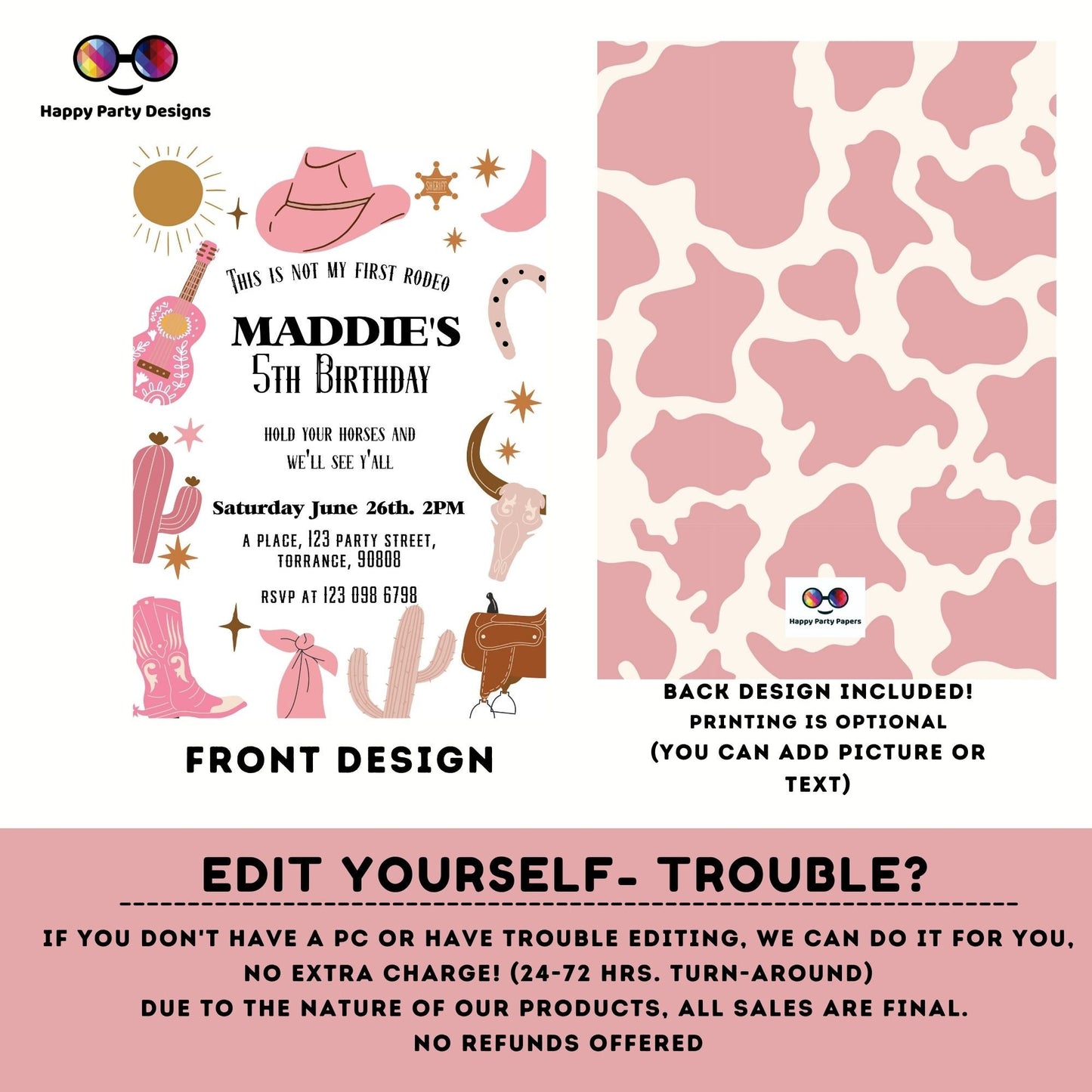 Editable not my first rodeo Cowboy Birthday Party Invitation | Wild West Cowgirl 1st Rodeo Birthday | Birthday girl | Ranch Birthday #K136