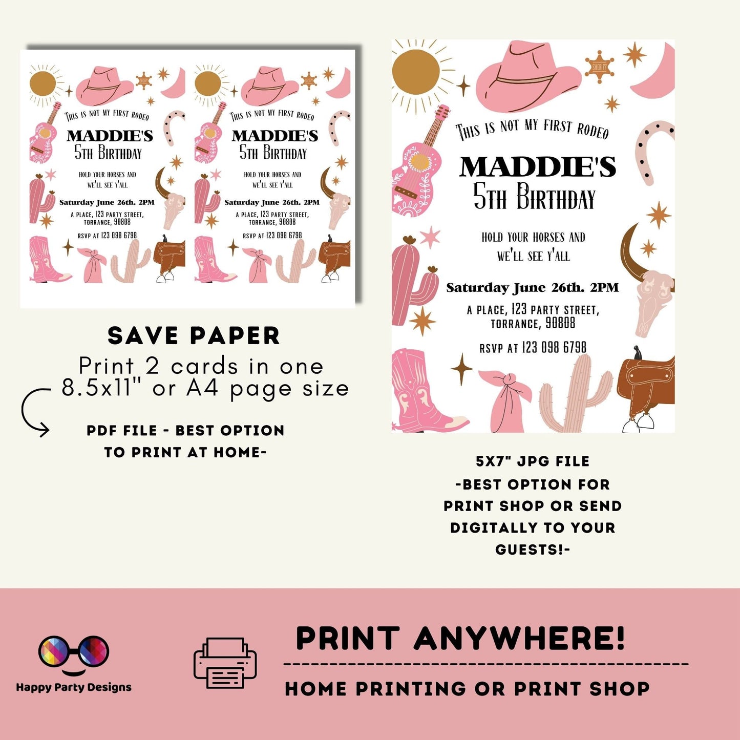 Editable not my first rodeo Cowboy Birthday Party Invitation | Wild West Cowgirl 1st Rodeo Birthday | Birthday girl | Ranch Birthday #K136