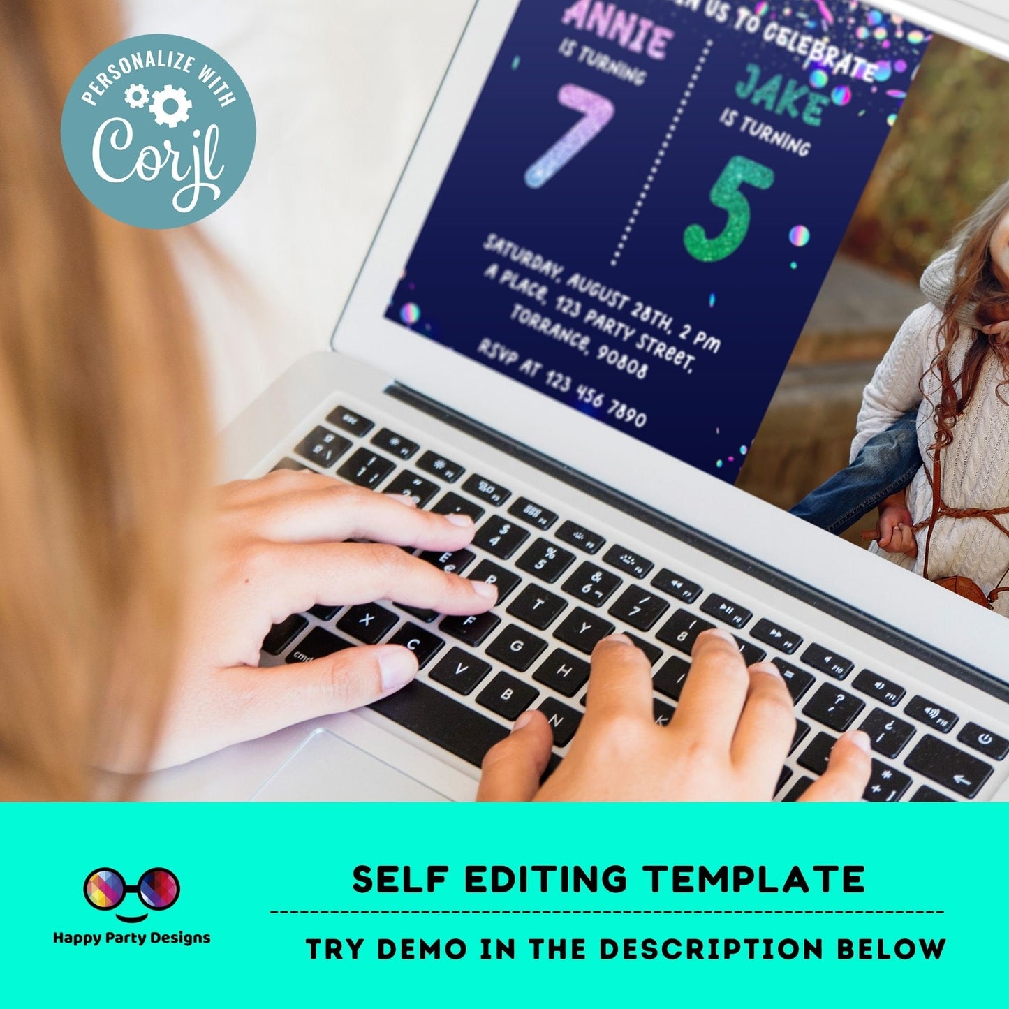 EDITABLE Sibling birthday invitations with picture | any age! double birthday invitations | sibling party invitations | double party #K198