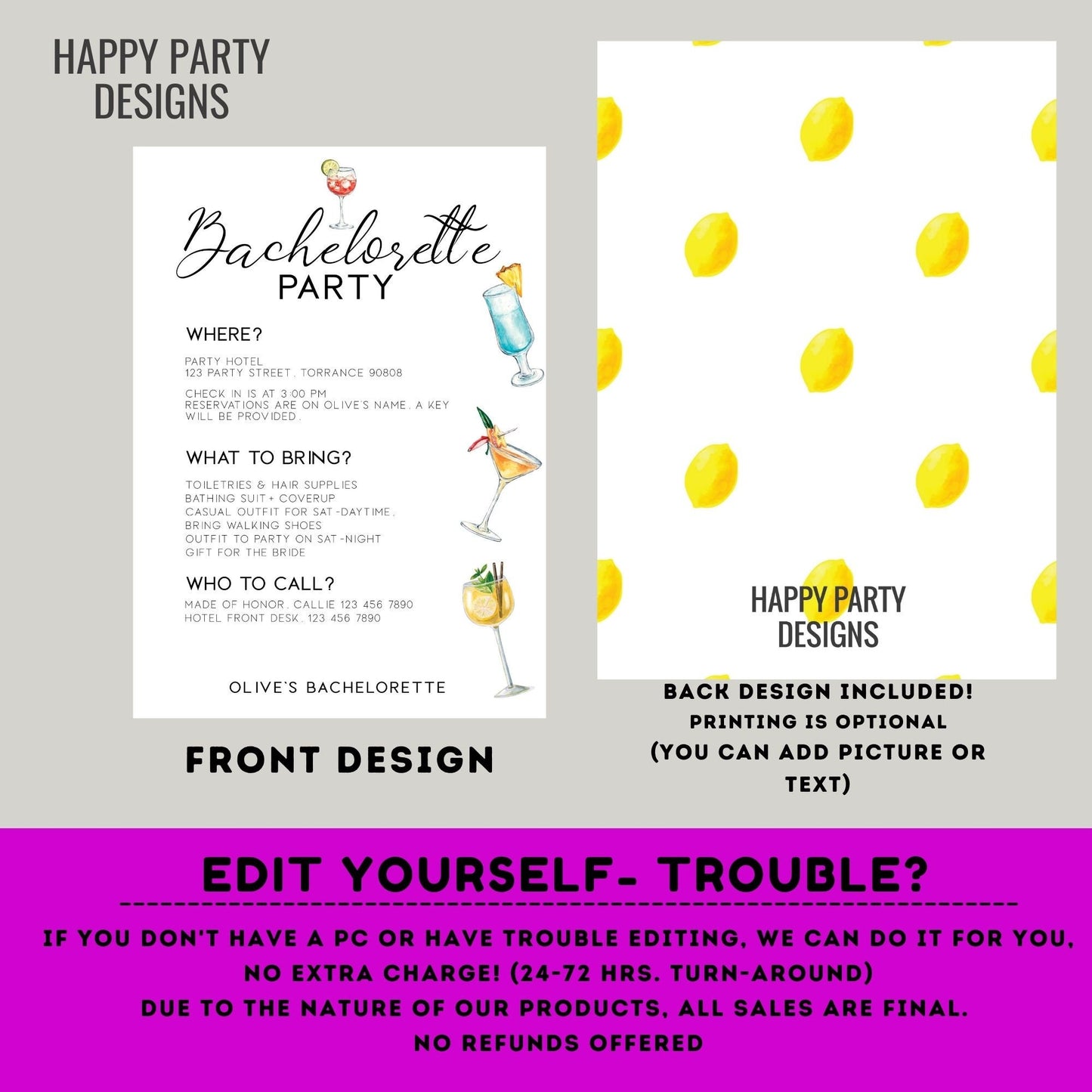 Editable minimalist Cocktails bach Invitation | Bridal Party Invitation Template| Bachelorette Invite | Let’s Have a Drink or Two #W8