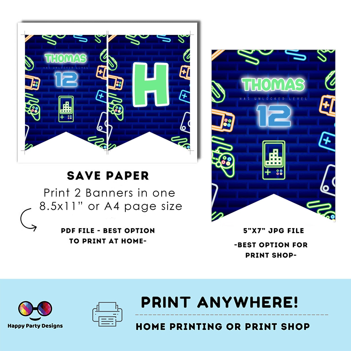 Happy Birthday Video gamer Banner | Editable gamer party | Birthday banner | gamer birthday party | birthday boy | garland #K50