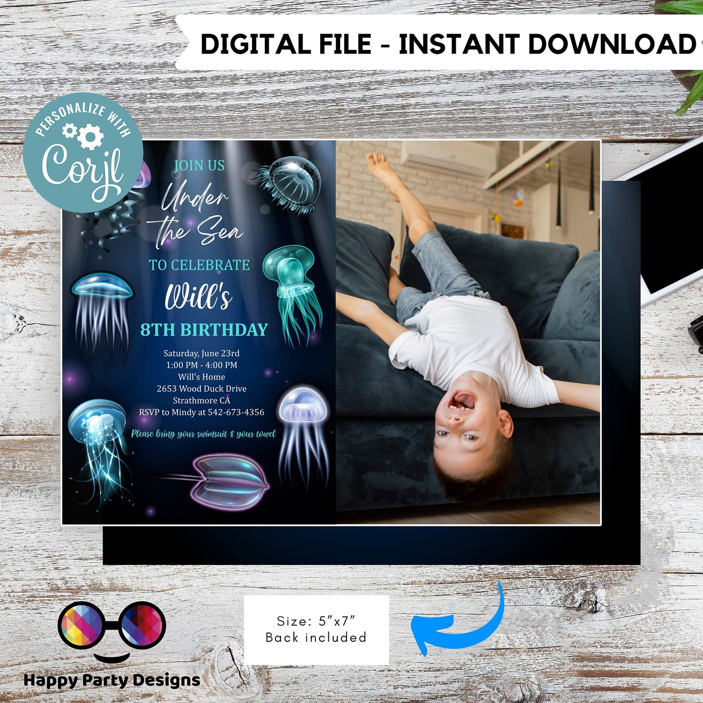 Under the sea Invitation with photo | Editable Ocean Invitation | under the sea party | under the sea invite | boy birthday | any age #K199