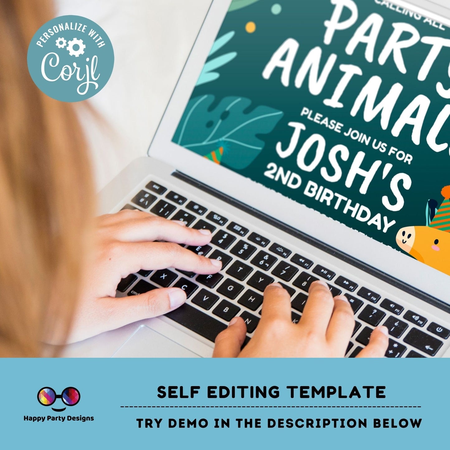 Editable party animals Birthday invitation | Green Birthday | Wild animals | invitation zoo safari | digital invitation #K202