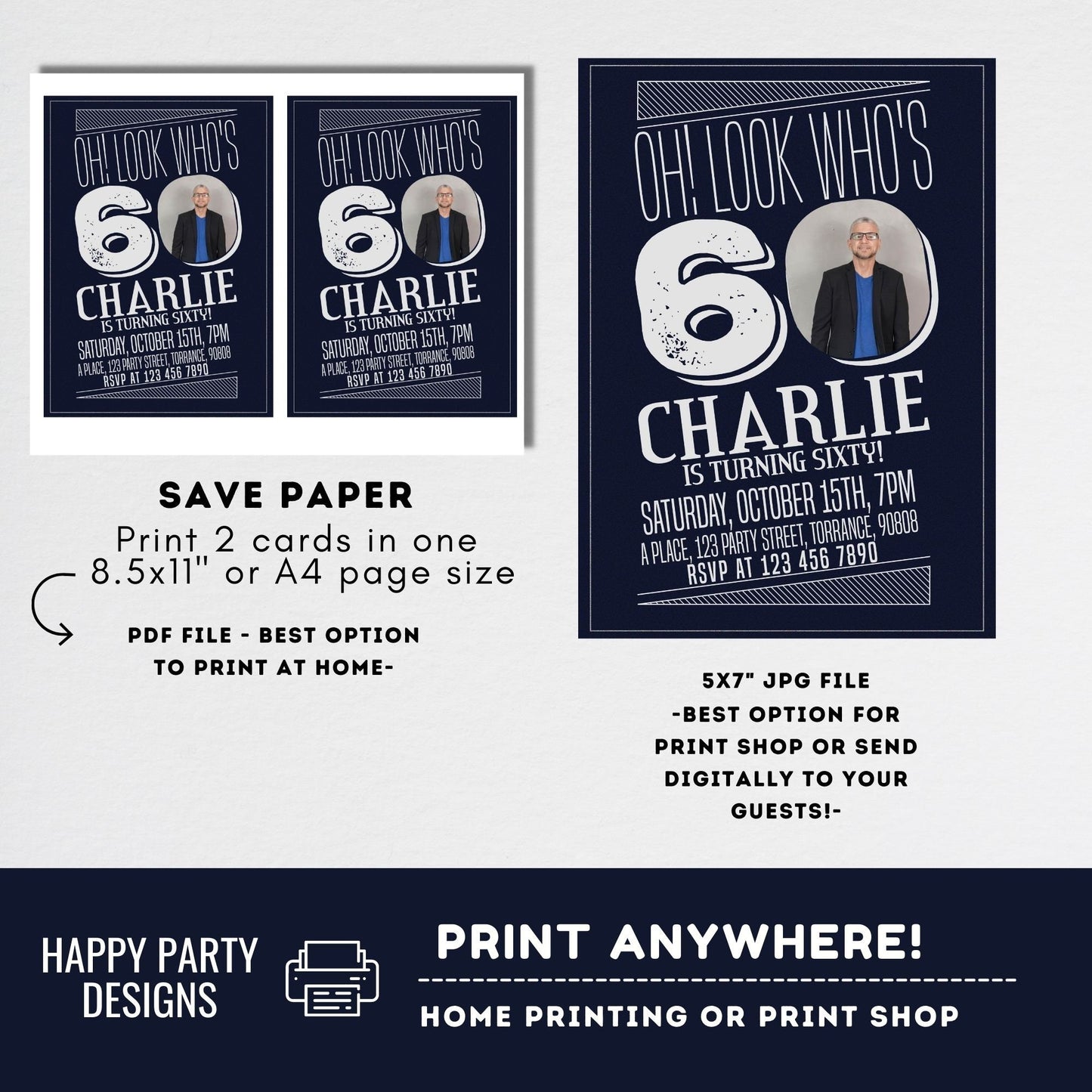Look who's 60 Party Invite Printable | 60th birthday | Surprise party | Birthday Invite | Modern 60th Birthday #A20