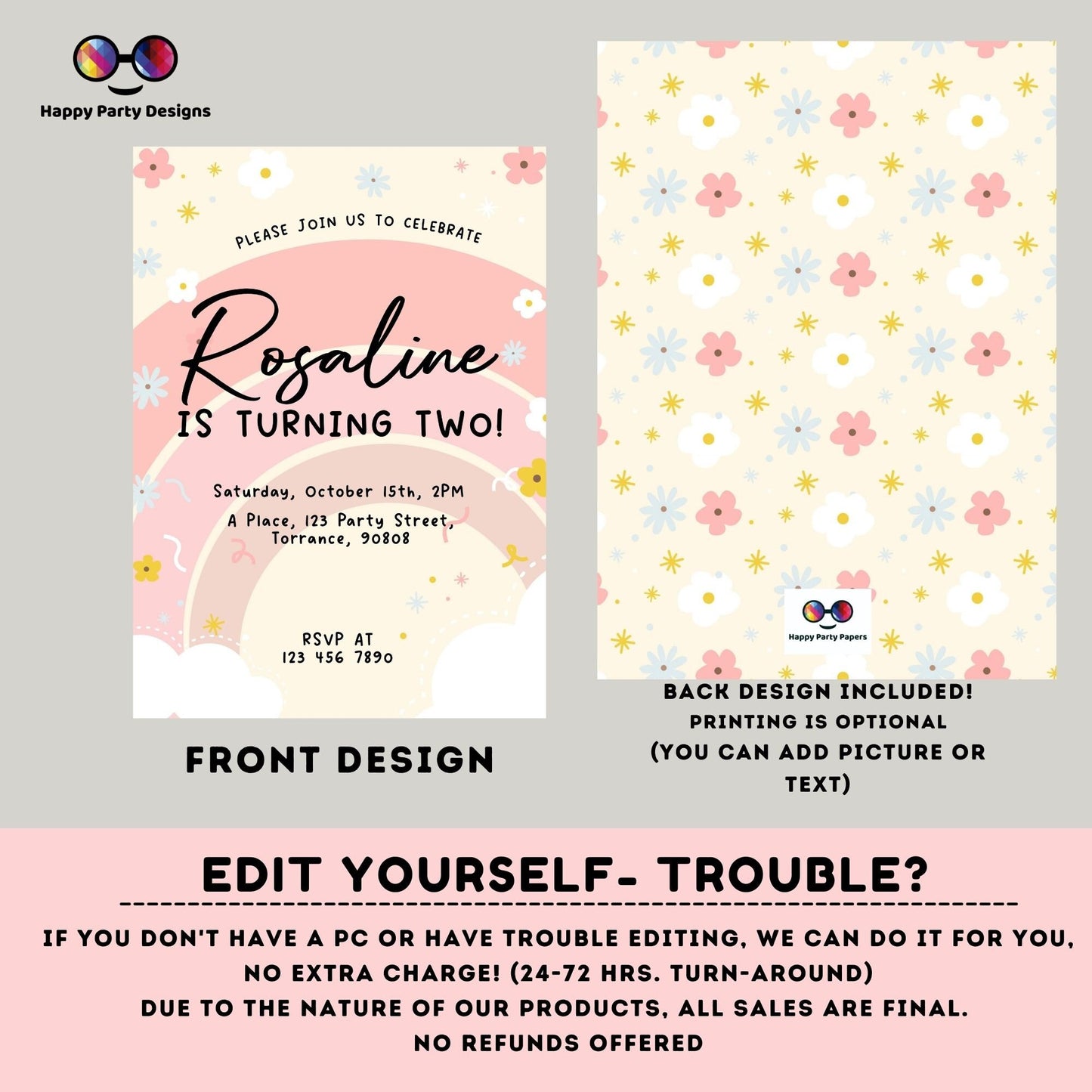 Editable Rainbow Birthday Party Invitation | Instant Download Rainbow Birthday Party Invitation | Rainbow Birthday | Pastel colors #K203