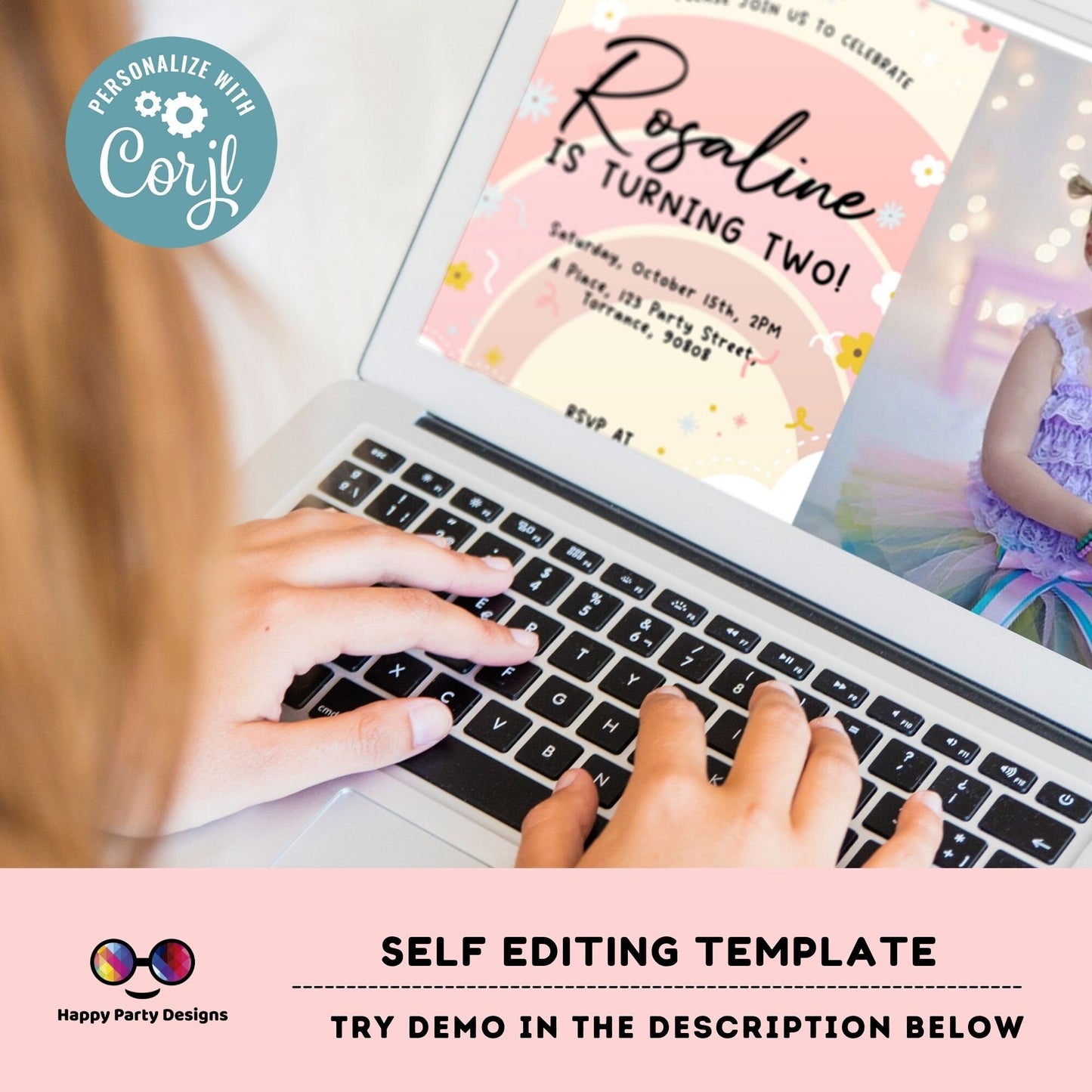 Editable Rainbow Birthday Party Invitation with picture | Instant Download Rainbow Birthday Party Invitation | Pastel colors #K203