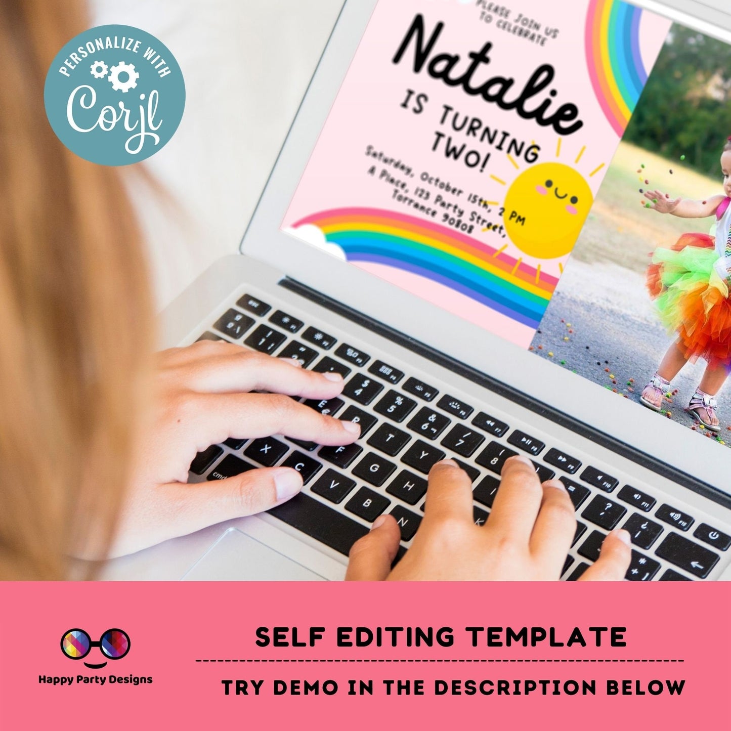 Editable Rainbow Birthday Party Invitation with photo | Instant Download Rainbow Birthday Party Invitation | Rainbow Birthday #K204