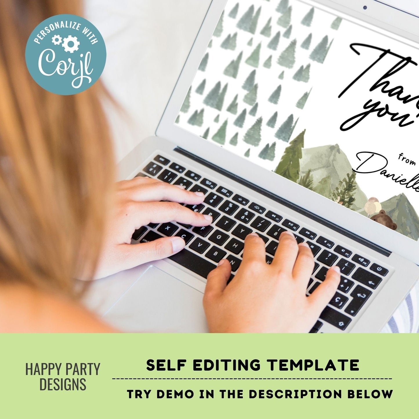 editable woodland Teddy bear baby shower thank you card | baby shower Thank you card | baby shower card | baby teddy card template #B35