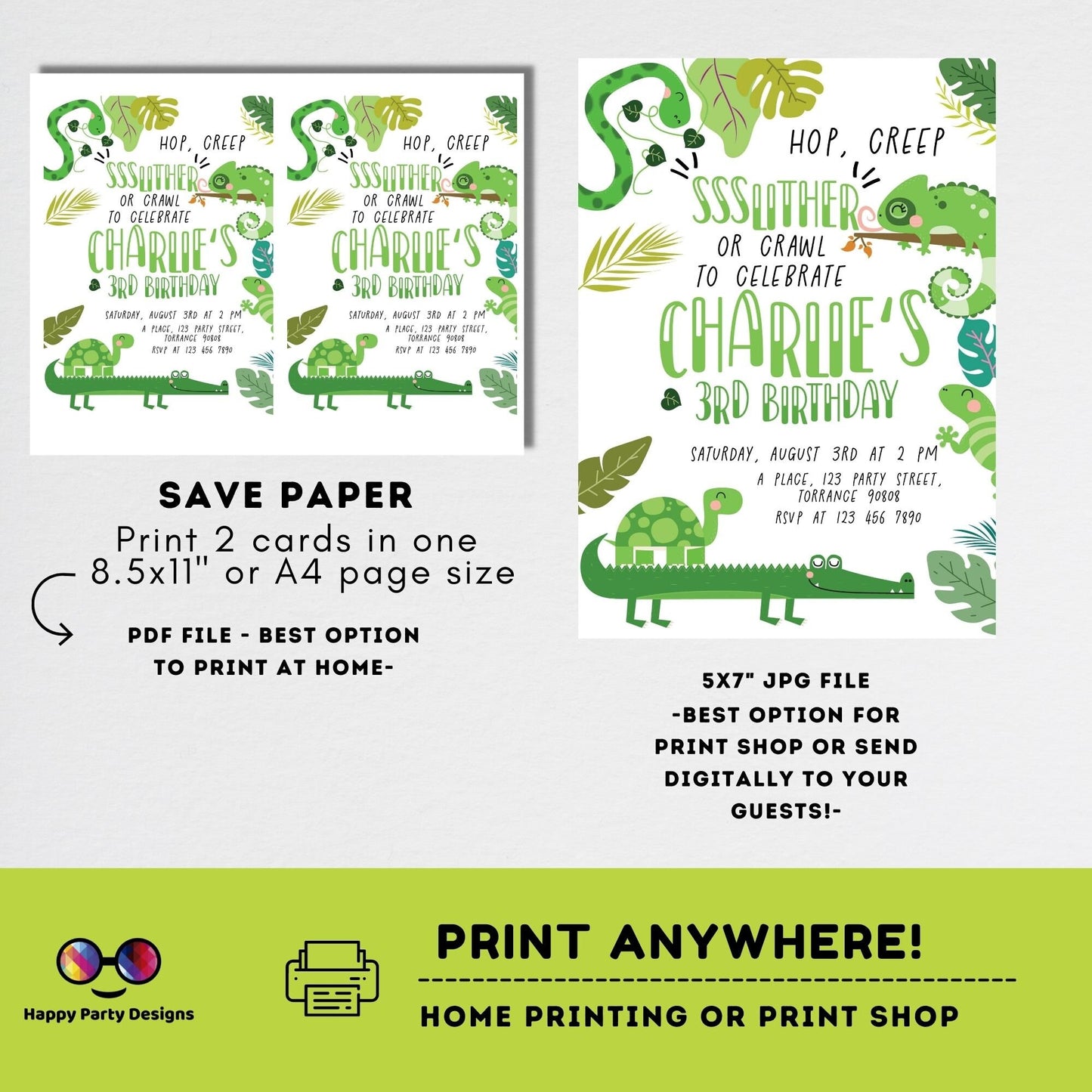 Editable Reptile Invitation | Reptile Birthday Invitation Printable | Snake Invitation | Lizard Invitation | Reptile Party Invite #K170