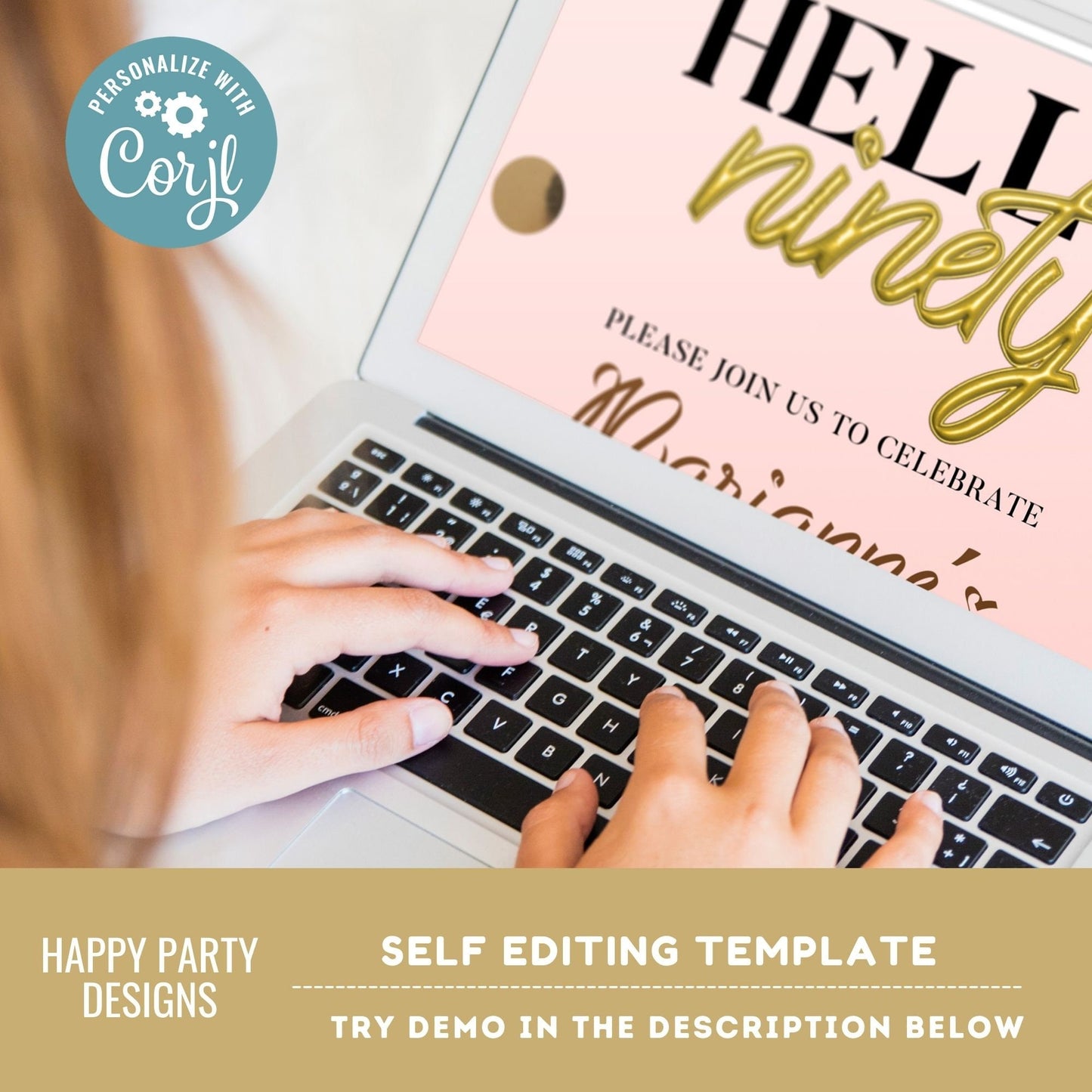Hello ninety invitation | woman birthday | 90th Birthday Invitation For Women | Printable 90th Birthday Party Invitation #A23