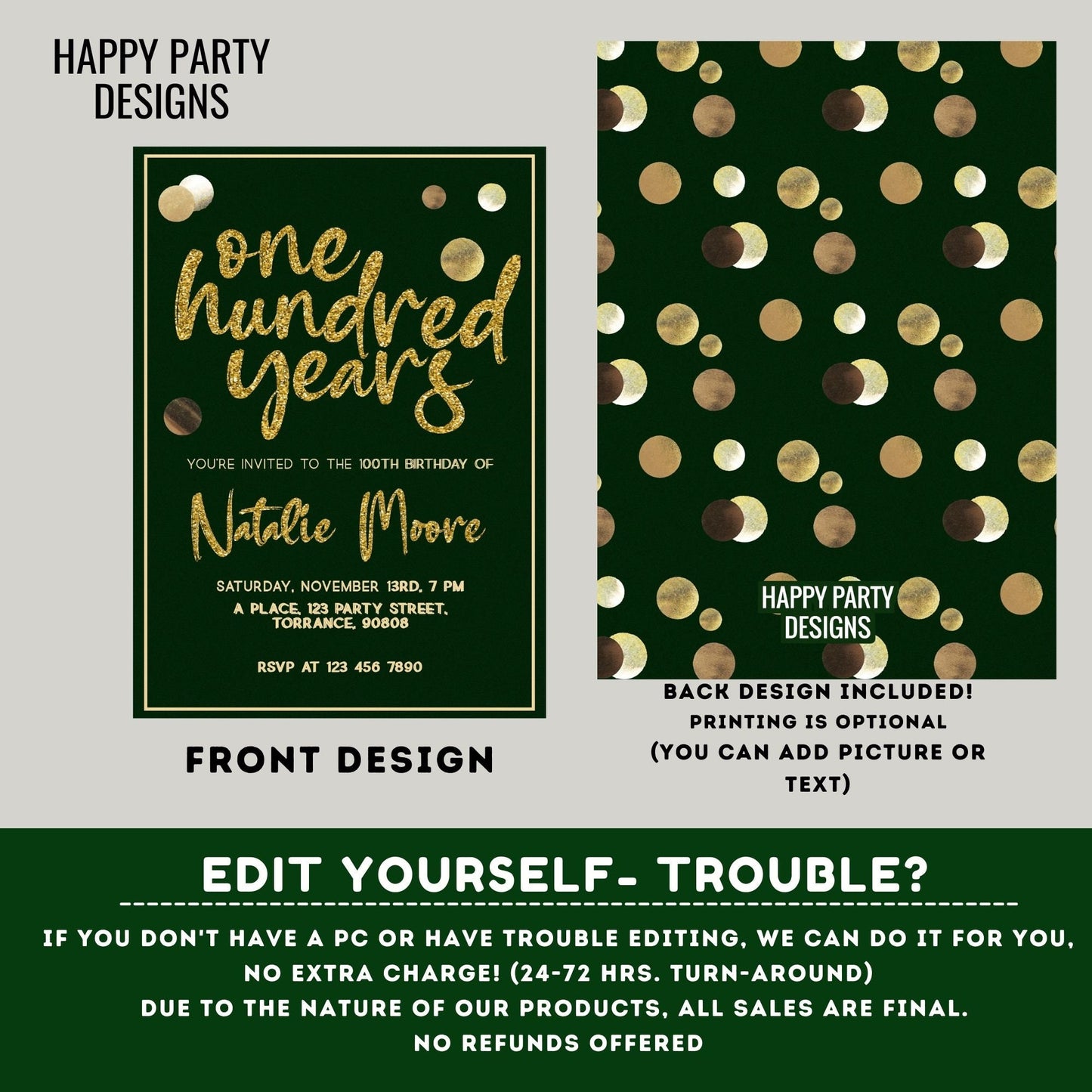 one hundred years invitation | woman birthday | 100th Birthday Invitation For Women | Printable 100th Birthday Party Invitation #A24