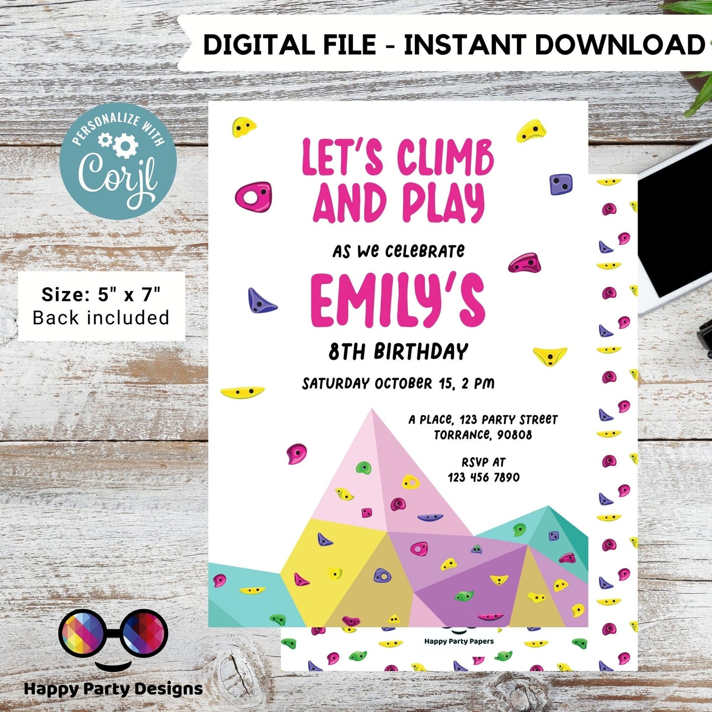 Editable let's climb an play Birthday Invitation Template | Rock Climbing Party Invitation | Printable Birthday | Rock Climbing party #K176