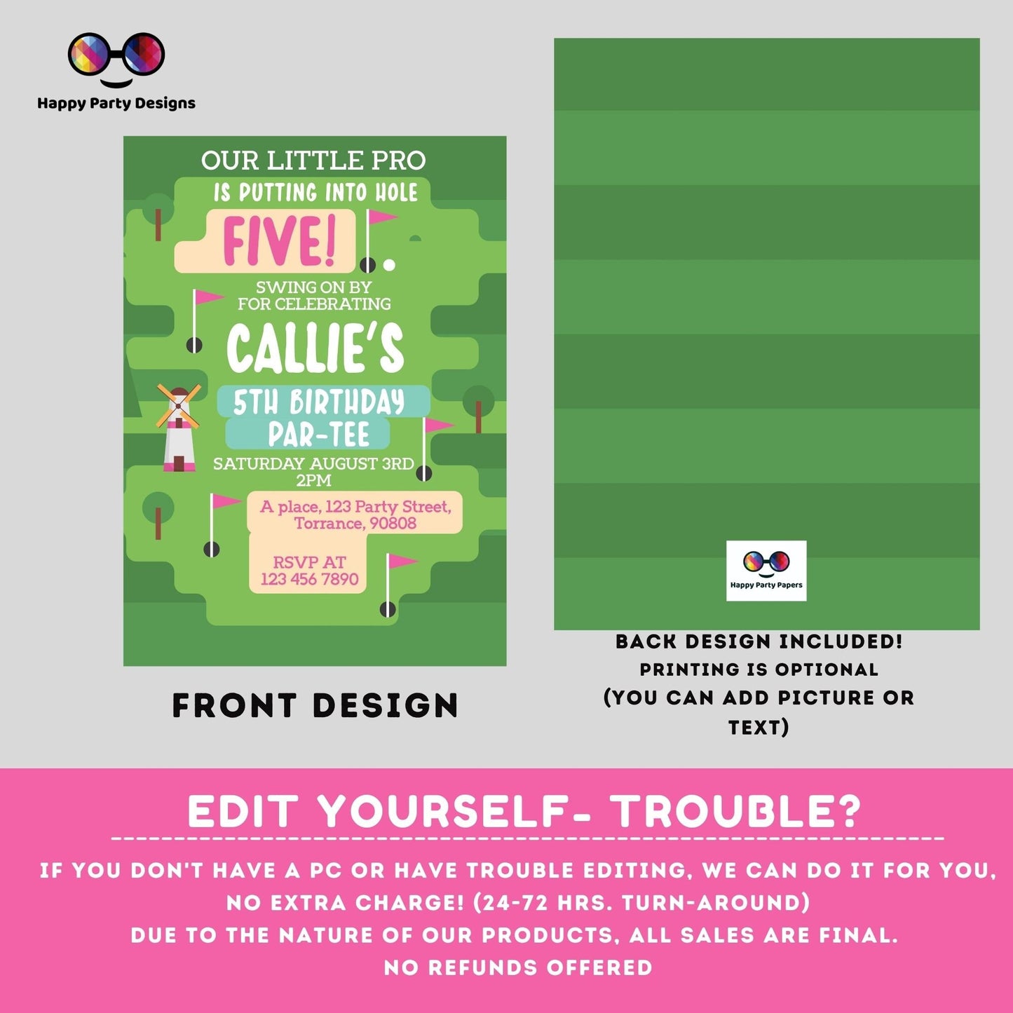 Editable Mini Golf Party Invite | girl Golf Invitation | Printable Golf Birthday Party Invitation | Printable Invite Mini Golf #K180