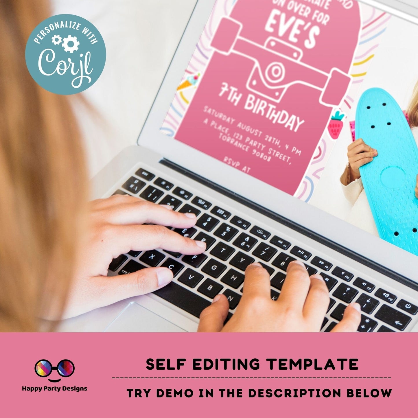Editable roller skating invitation | skate on over invite | Digital let's skate party printable | Birthday girl | Personalize Online #K188