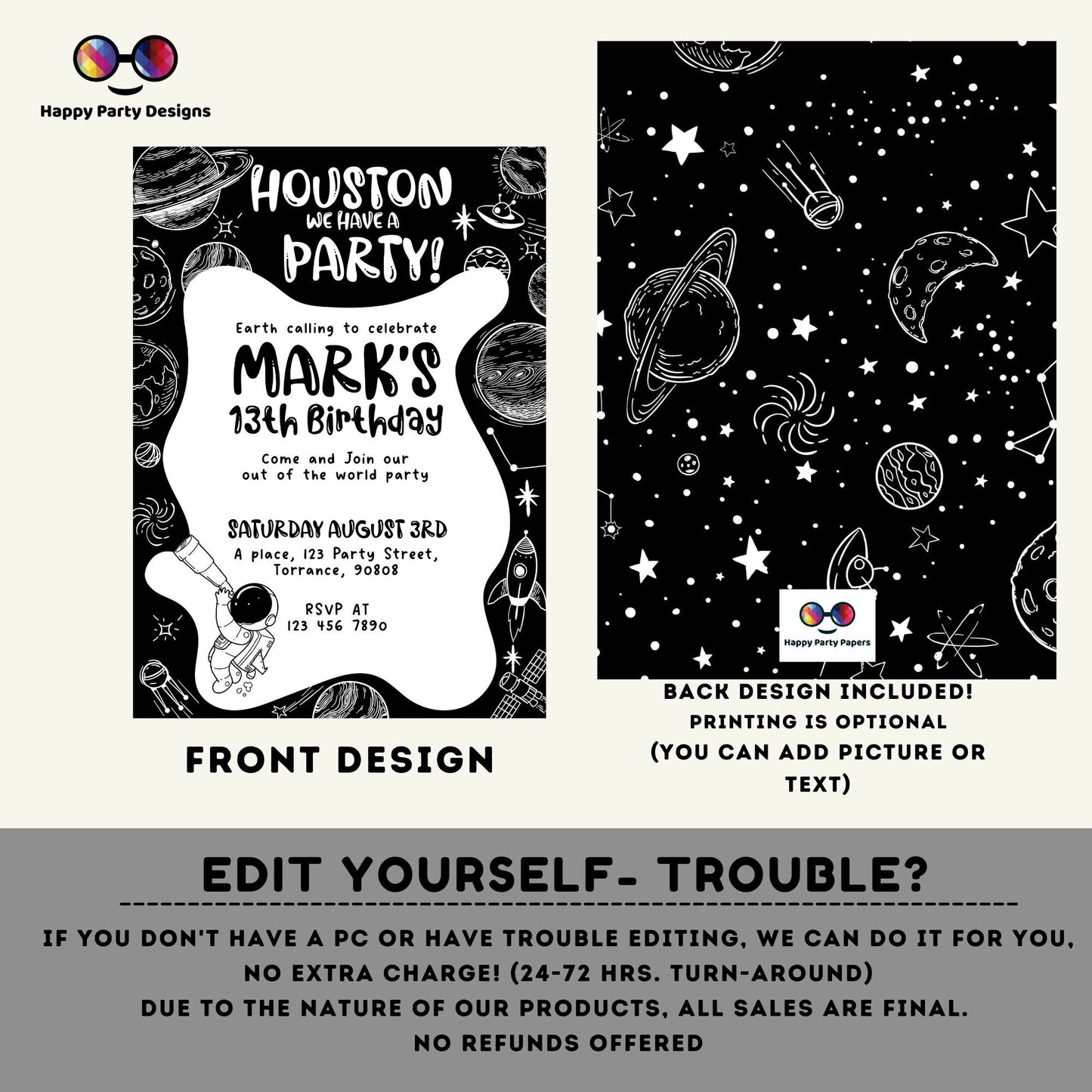 Editable Outer Space Birthday Invitation | astronaut Invitation | Birthday invitations | Outer Space Birthday Invitation | galaxy #K192