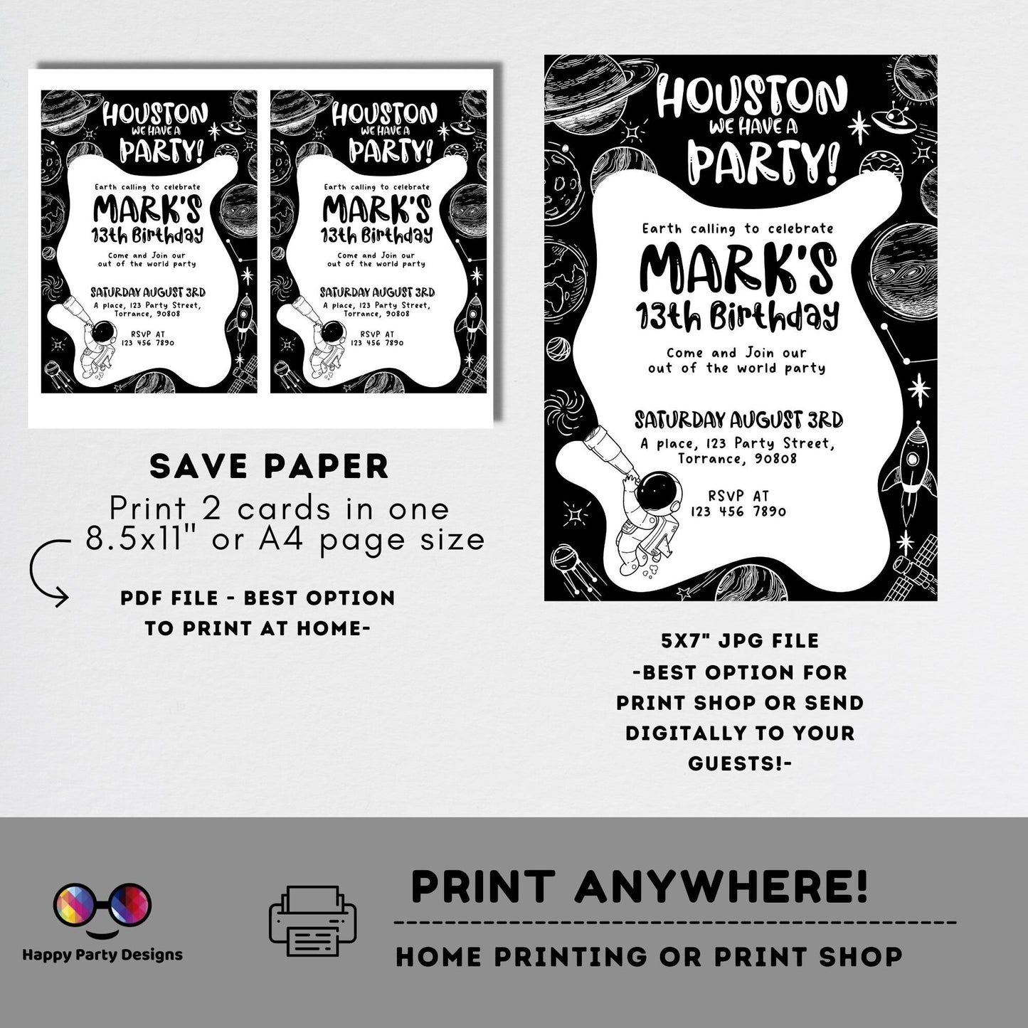 Editable Outer Space Birthday Invitation | astronaut Invitation | Birthday invitations | Outer Space Birthday Invitation | galaxy #K192
