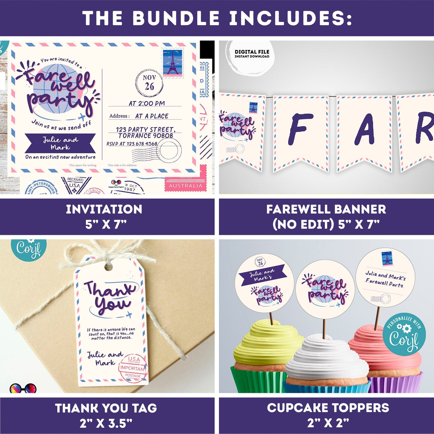 Farewell Invitation Bundle | Farewell Party Invitation | Farewell Birthday Invite | Moving Party Invite | Going Away Party Invitation #A8