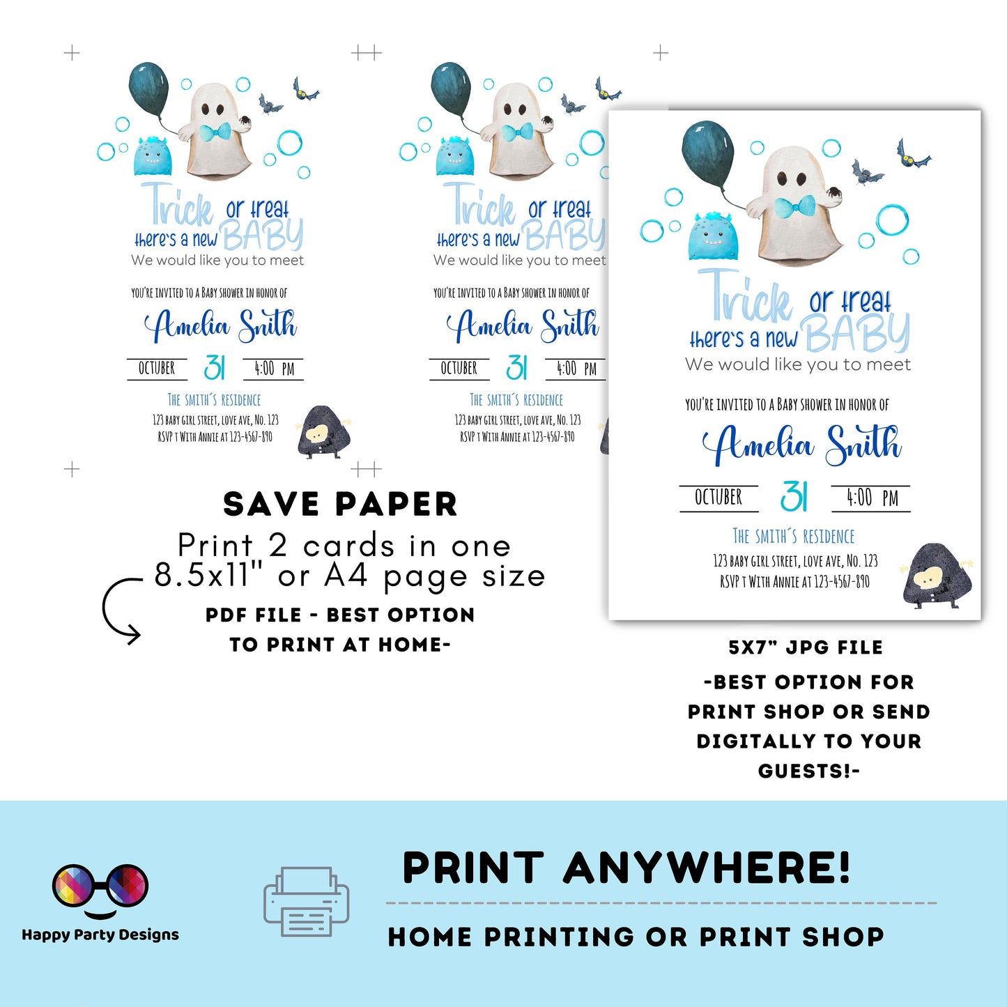 Halloween Baby Shower Invitation | Trick or Threat Baby Shower Invitation | Baby Shower invitation | New Baby Invitation | Instant Download