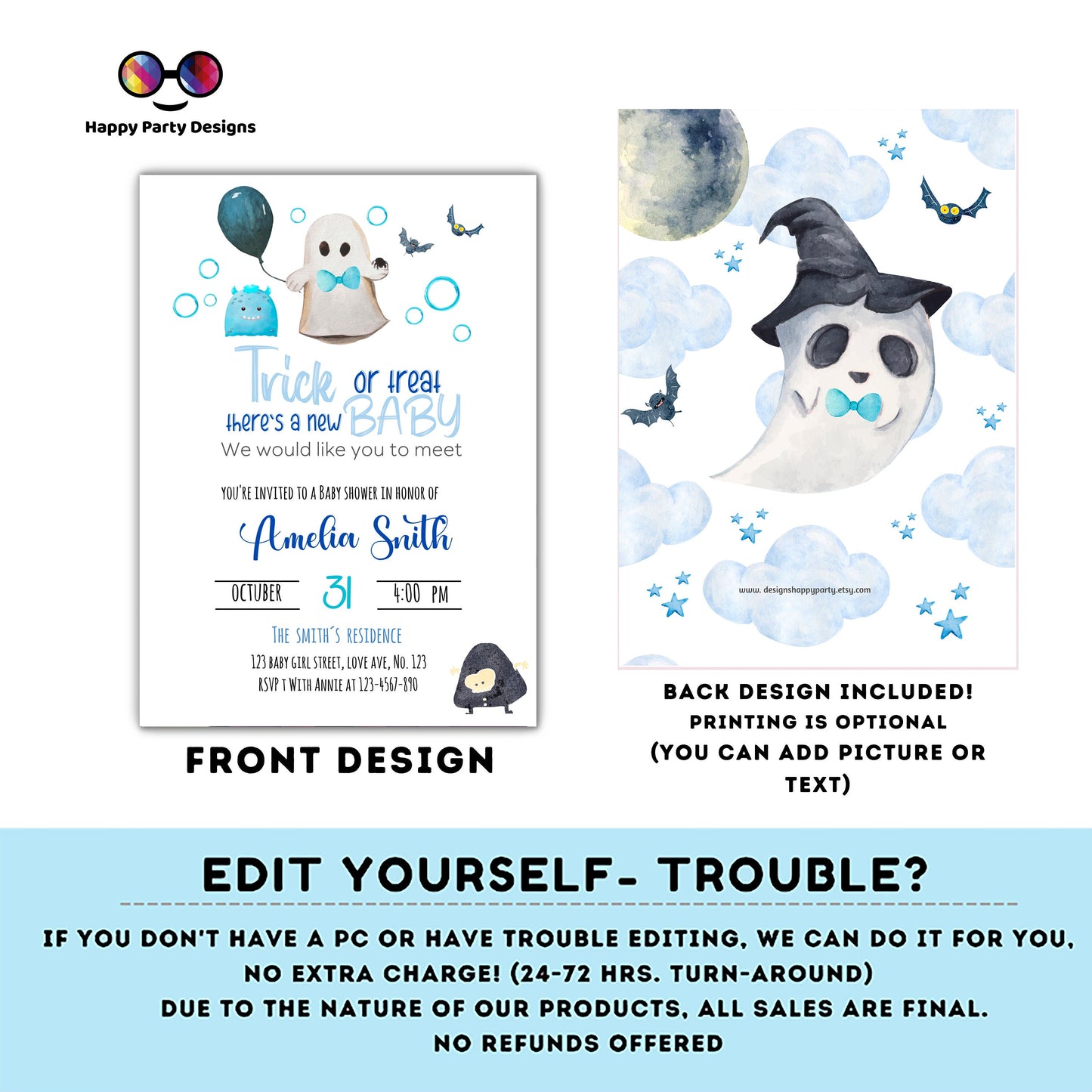 Halloween Baby Shower Invitation | Trick or Threat Baby Shower Invitation | Baby Shower invitation | New Baby Invitation | Instant Download