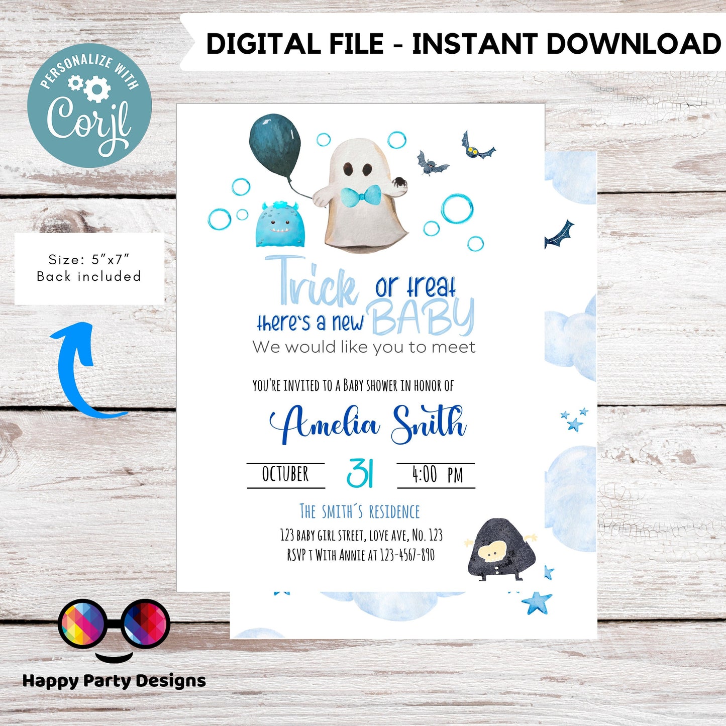 Halloween Baby Shower Invitation | Trick or Threat Baby Shower Invitation | Baby Shower invitation | New Baby Invitation | Instant Download
