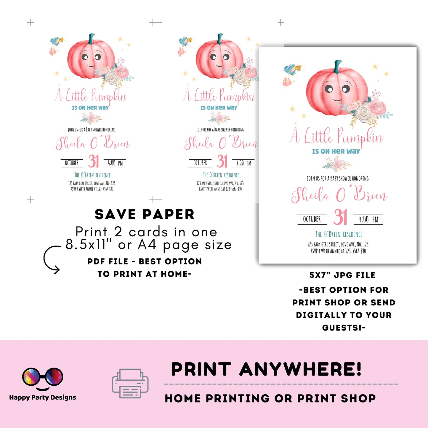 Halloween Baby Shower Invitation | Little Pumpkin Baby Shower Invitation | Baby Shower invitation | New Baby Invitation | Instant Download