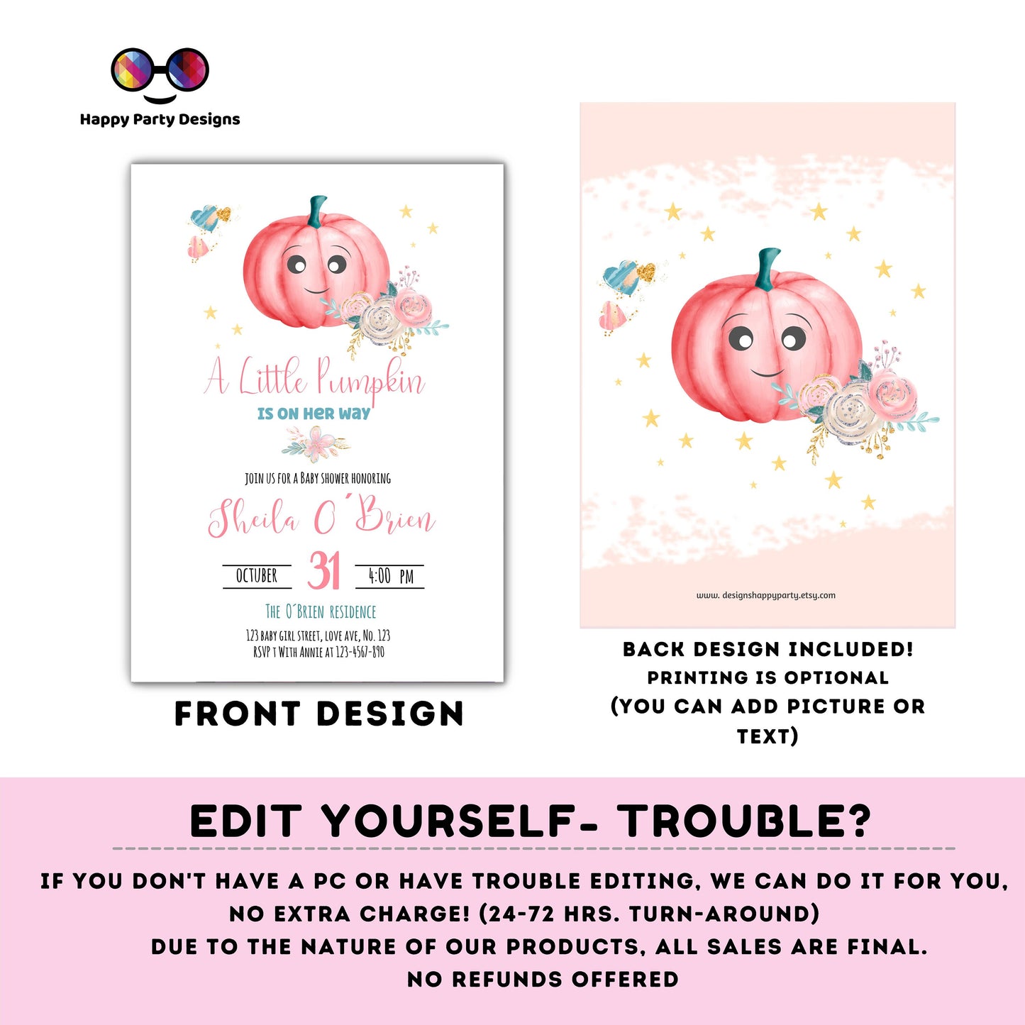 Halloween Baby Shower Invitation | Little Pumpkin Baby Shower Invitation | Baby Shower invitation | New Baby Invitation | Instant Download