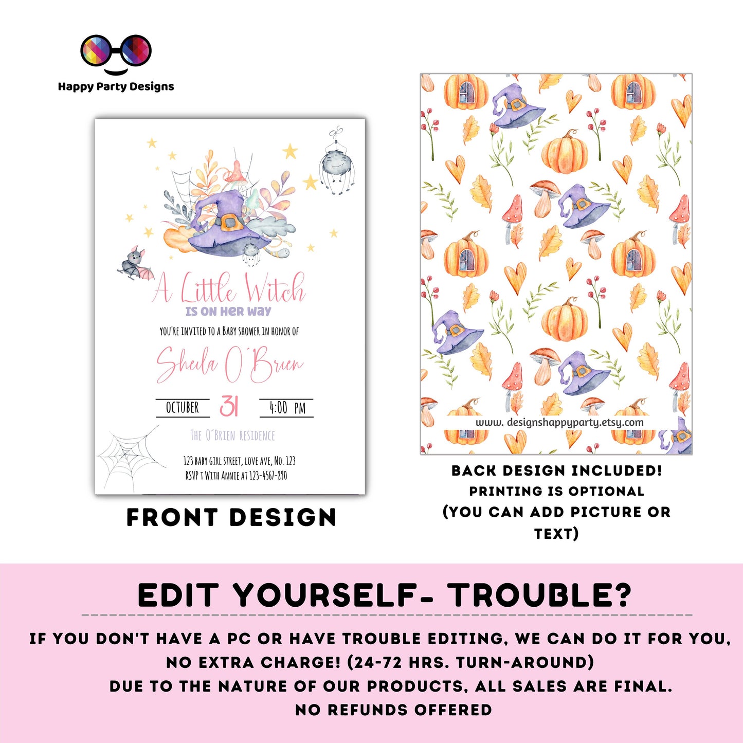 Halloween Baby Shower Invitation | Little Witch Baby Shower Invitation | Baby Shower invitation | New Baby Invitation | Instant Download