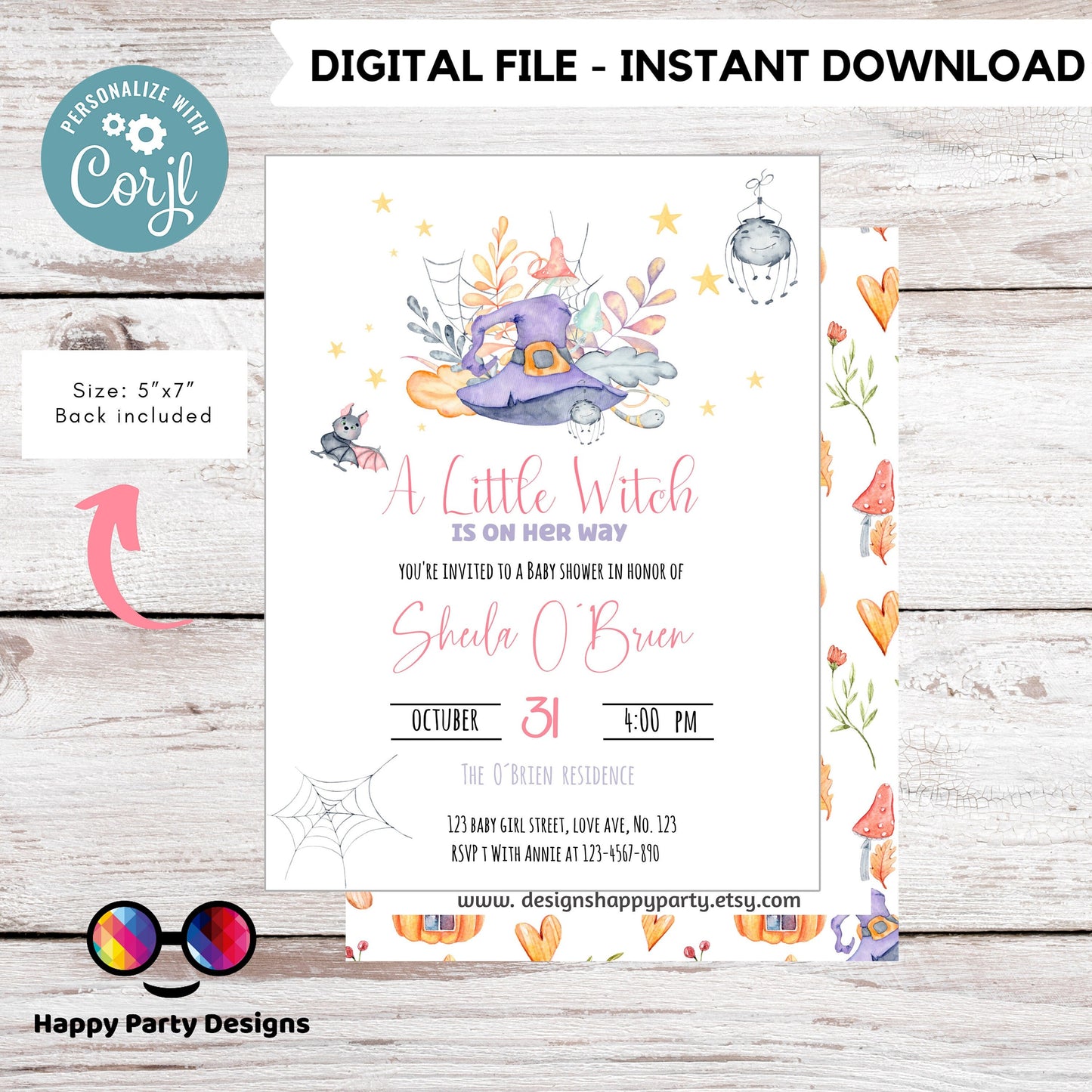 Halloween Baby Shower Invitation | Little Witch Baby Shower Invitation | Baby Shower invitation | New Baby Invitation | Instant Download