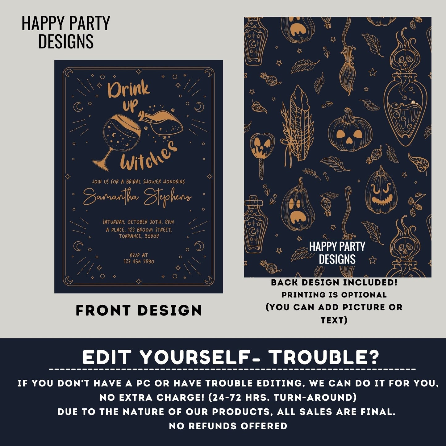 Editable drink up witches invitation | bridal shower | Boos and Booze Invitations | PRINTABLE Cheers Witches invitation #W14