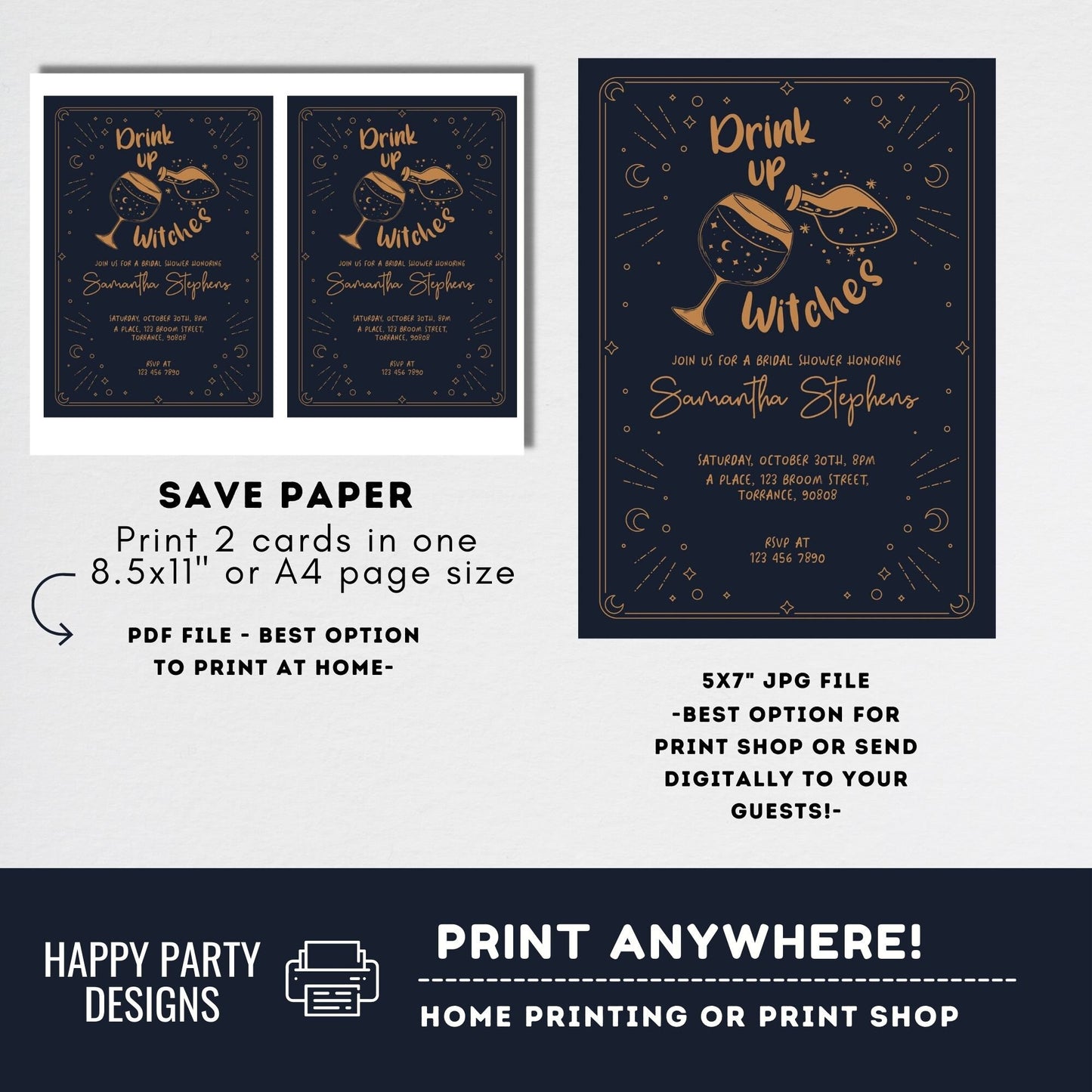 Editable drink up witches invitation | bridal shower | Boos and Booze Invitations | PRINTABLE Cheers Witches invitation #W14
