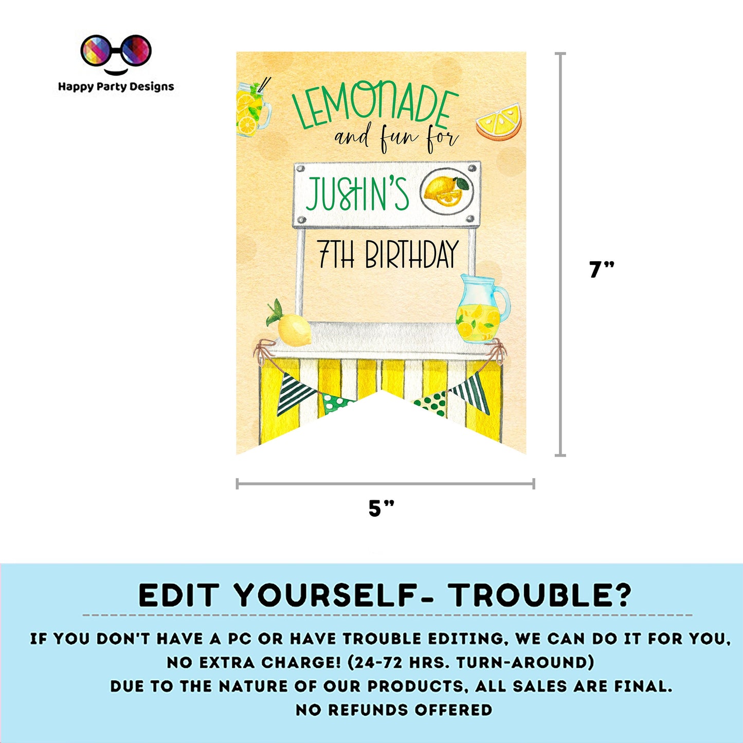 Happy Birthday Lemonade Banner | Lemonade party | Birthday banner | Lemonade birthday party | birthday boy | Lemonade birthday #K101