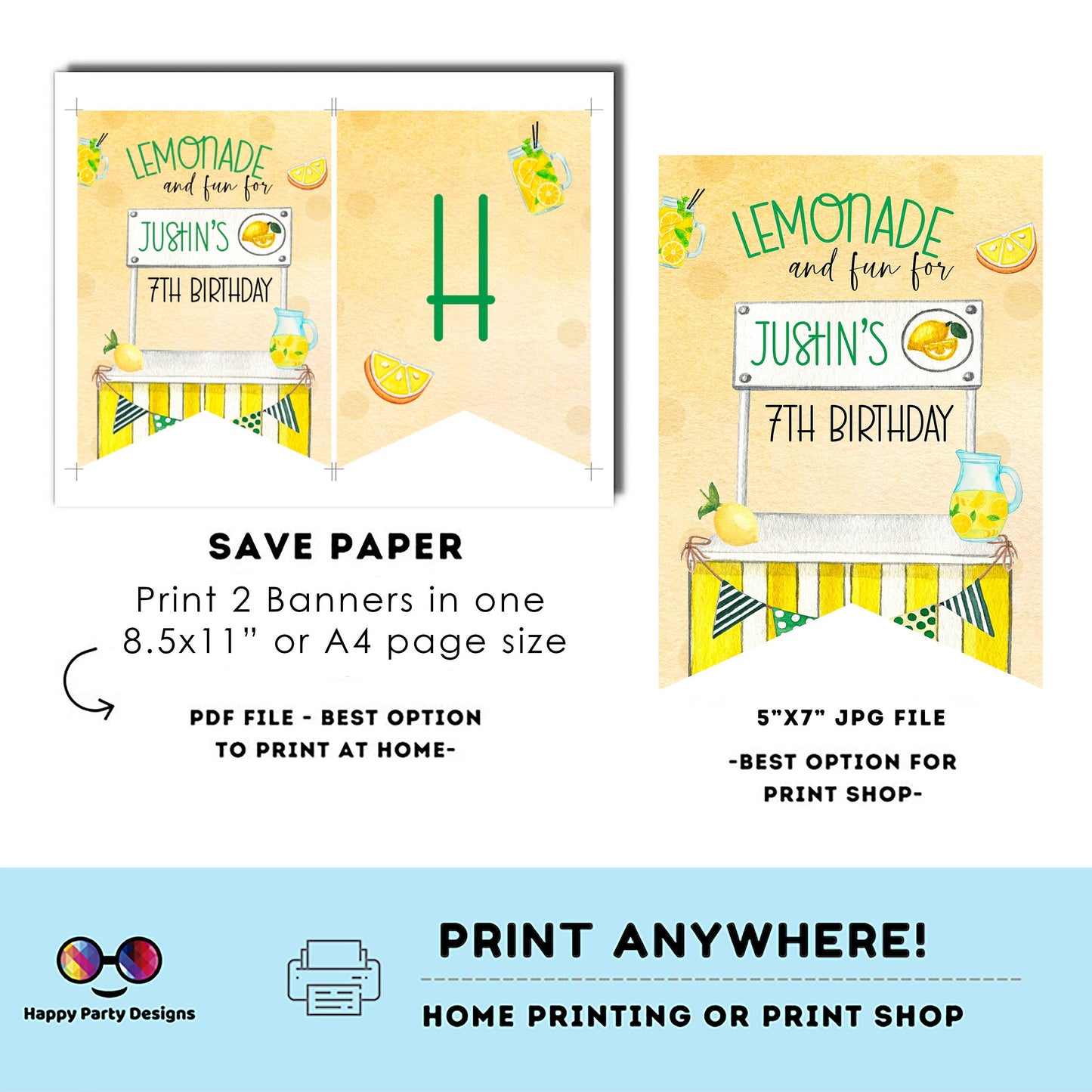 Happy Birthday Lemonade Banner | Lemonade party | Birthday banner | Lemonade birthday party | birthday boy | Lemonade birthday #K101