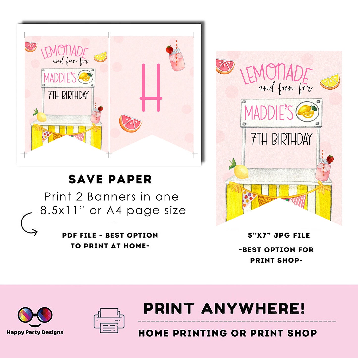 Happy Birthday Lemonade Banner | Lemonade party | Birthday banner | Lemonade birthday party | birthday boy | Lemonade birthday #K100