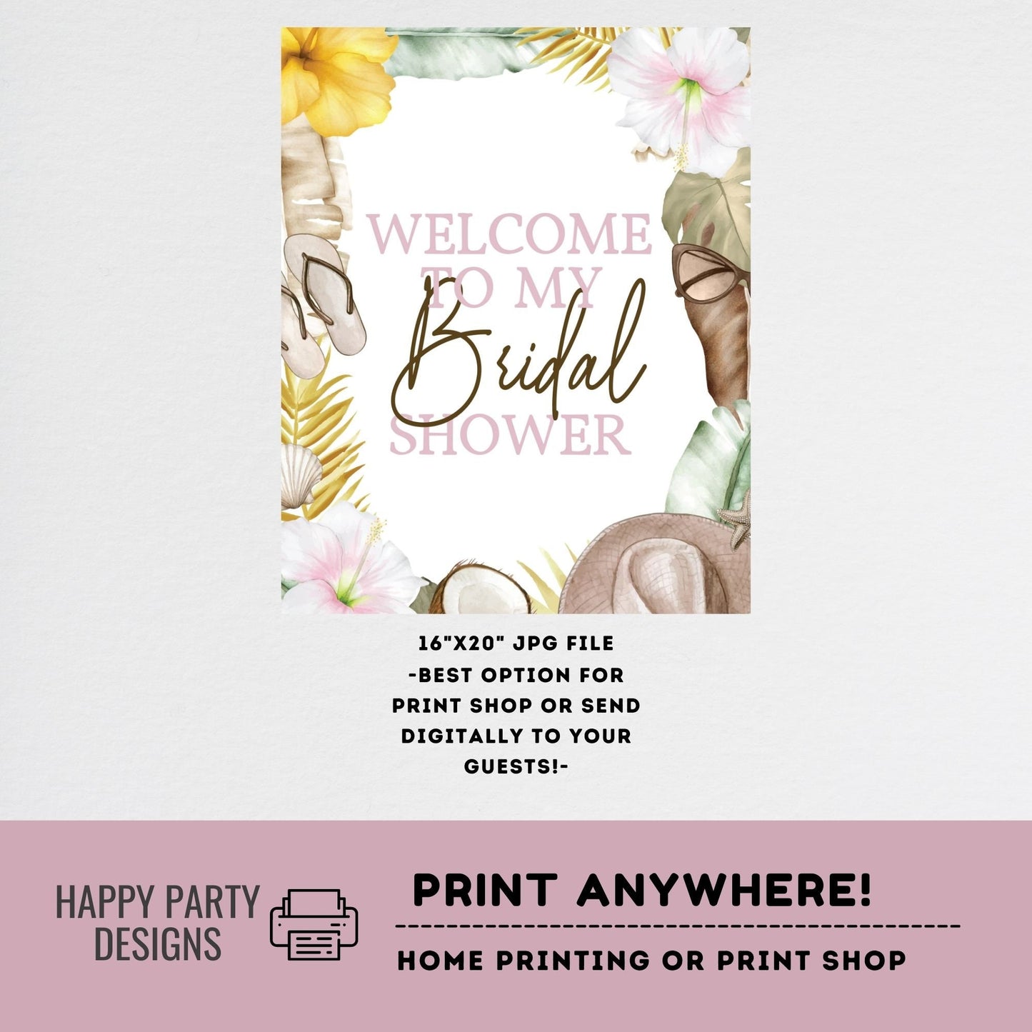 Editable Welcome Sign | Aloha Bridal Shower Welcome Sign | Tropical Bridal Party Welcome Sign | Hawaiian Bridal Shower Sign | Luau #W11