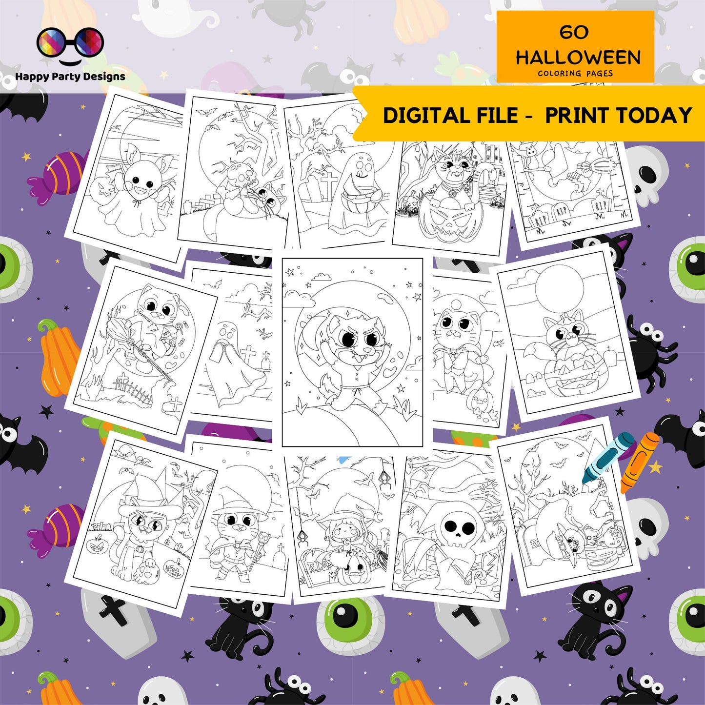 Halloween Coloring Pages | for Kids | Halloween monster Coloring pages | Halloween activities | 60 Halloween pages to color | Halloween #C1
