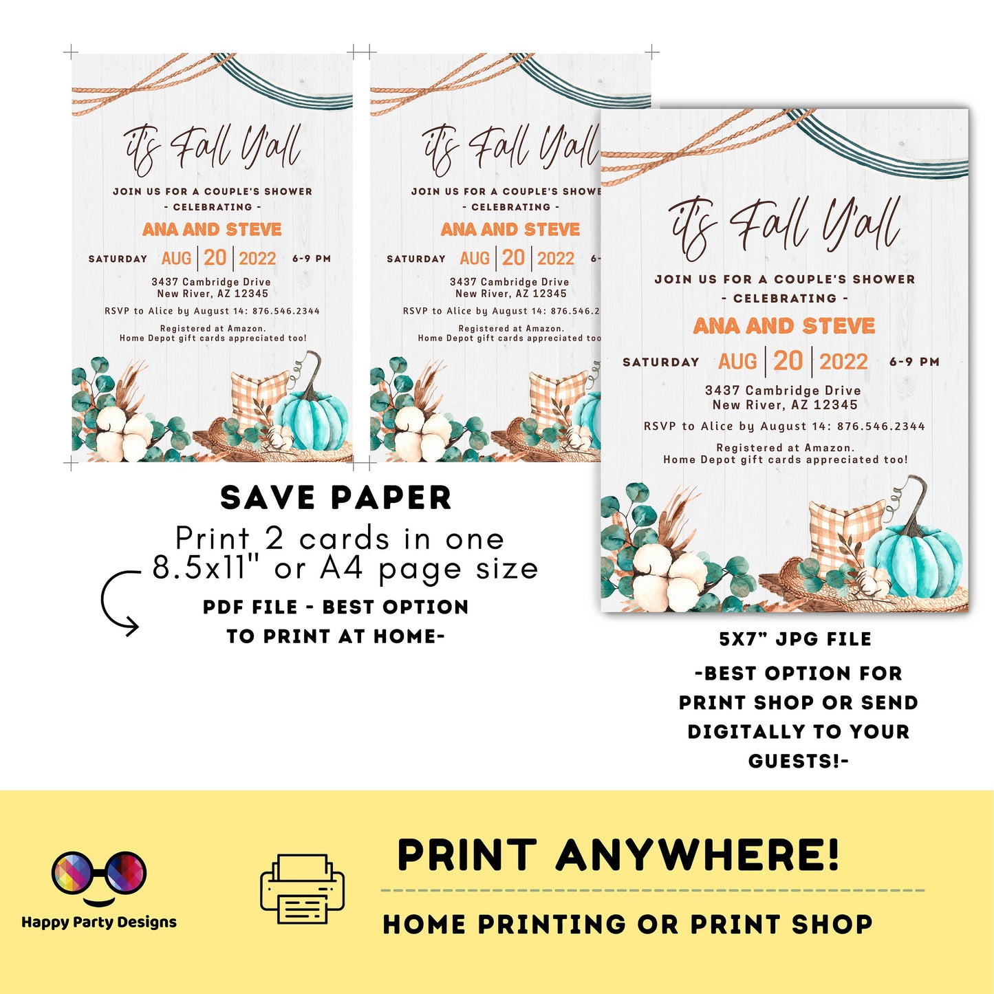 Fall Harvest Couple's Shower Invite | Editable Fall in love invitation | Digital Fall in love printable invite | Bridal shower Autumn #W12